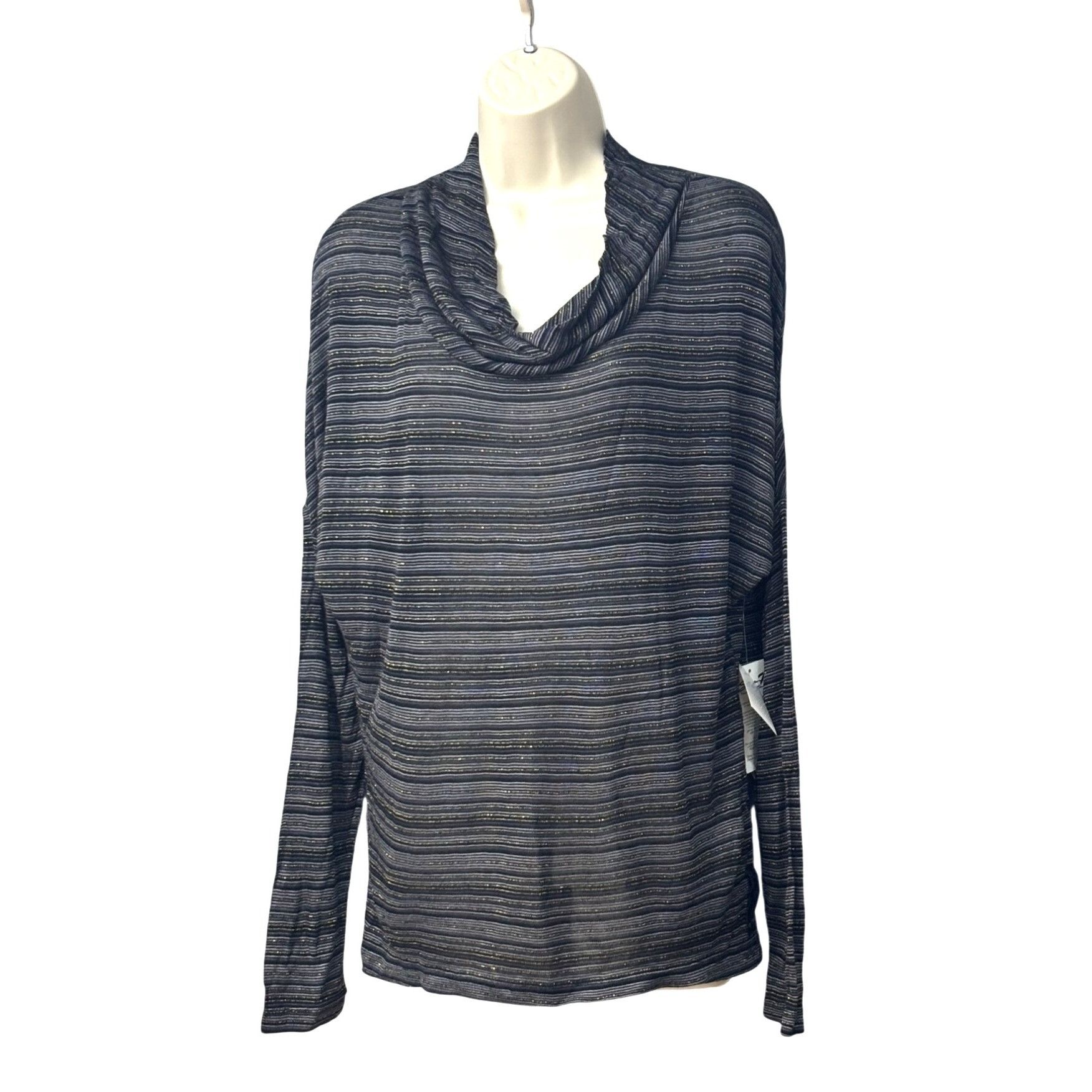 Seven 7 Seven7 Women’s Metallic Stripe, Cowl Neck, Dolman Sleeve Top Size S / US 4 / IT 40 - 8 Thumbnail