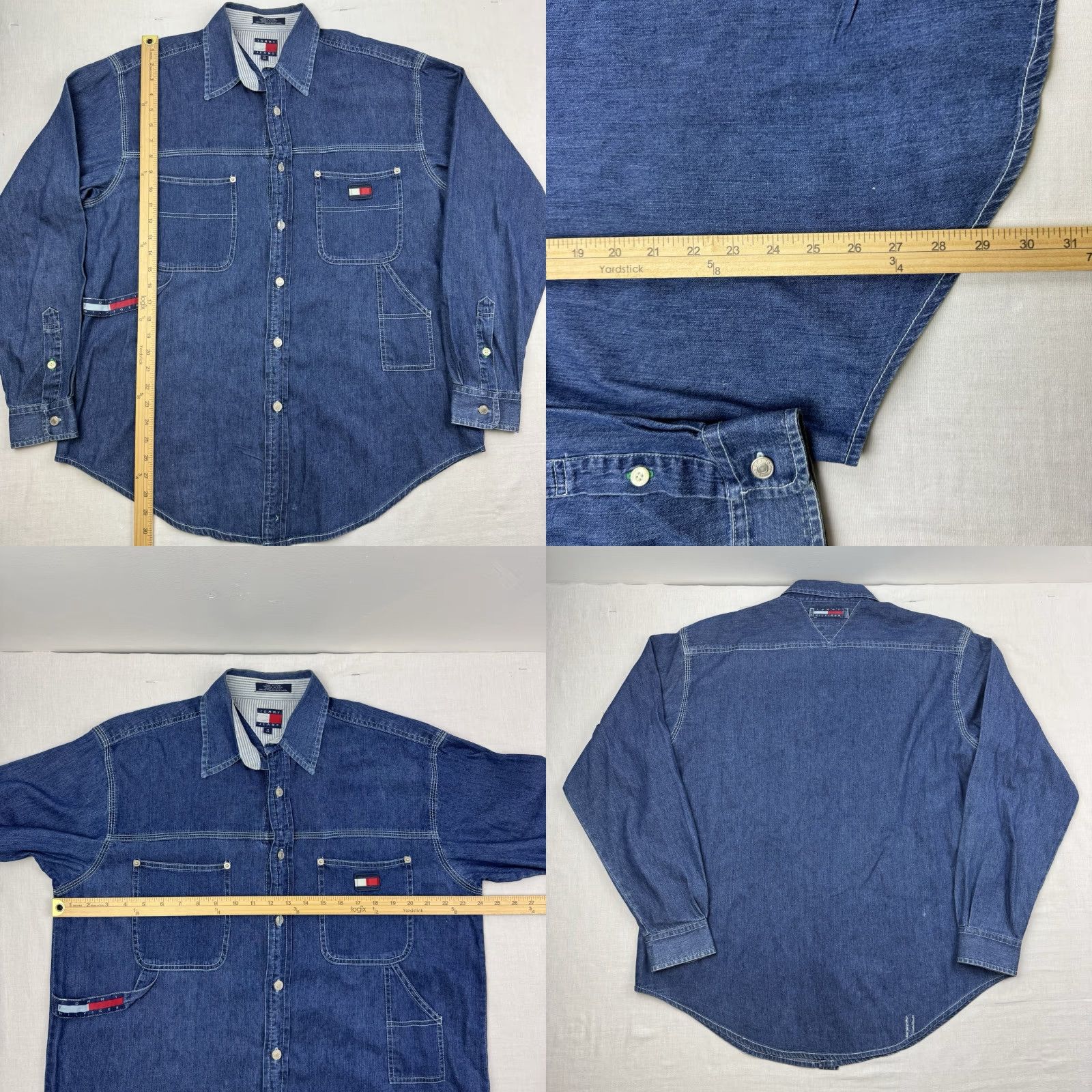 Tommy Hilfiger VINTAGE Tommy Jeans Denim Button Up Shirt Adult Medium Chore Coat Style Hipster Shirt Mens Size US M / EU 48-50 / 2 - 8 Thumbnail