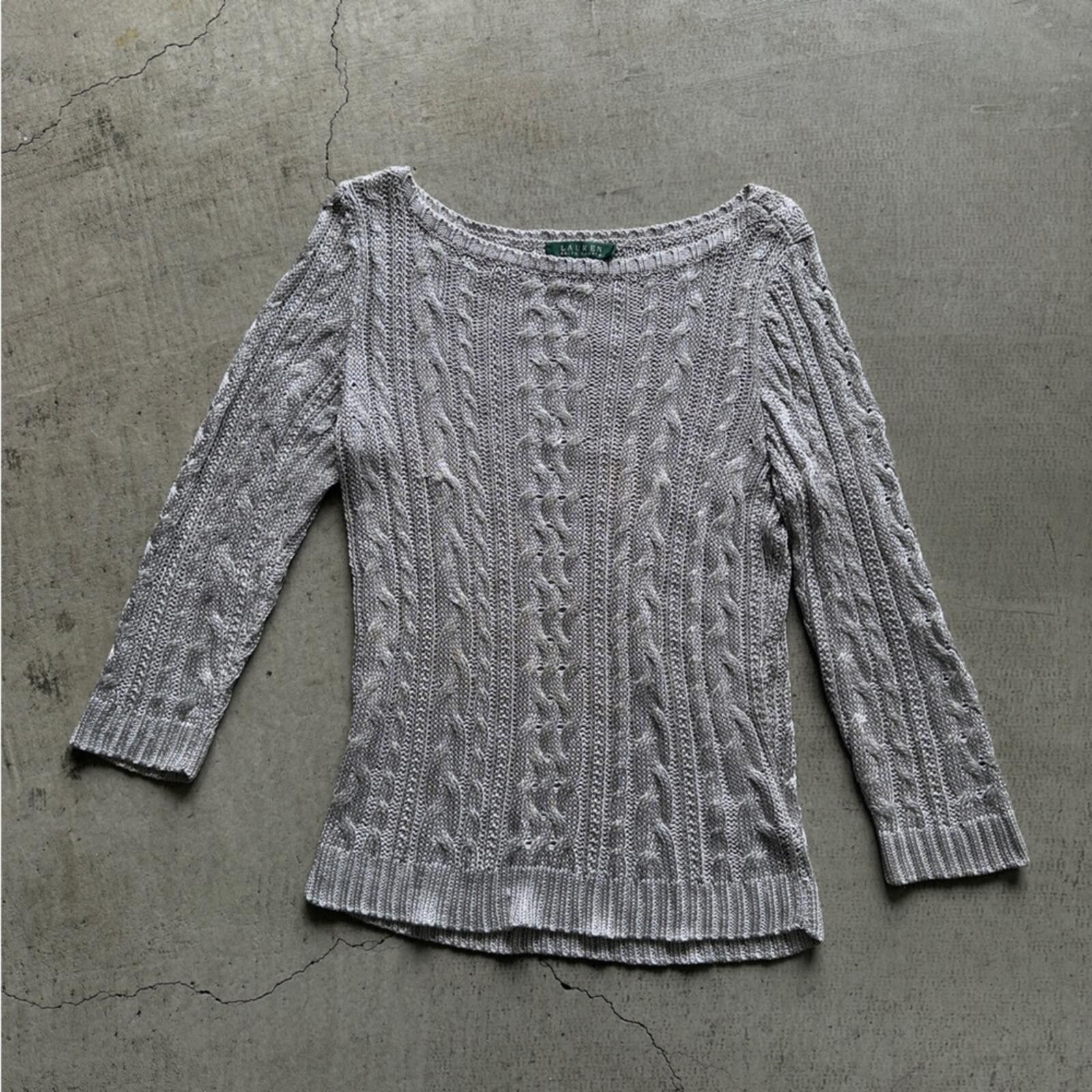 Lauren Ralph Lauren Lauren Ralph Lauren / Metallic Cable Knit Sweater / Silver Size L / US 10 / IT 46 - 1 Thumbnail