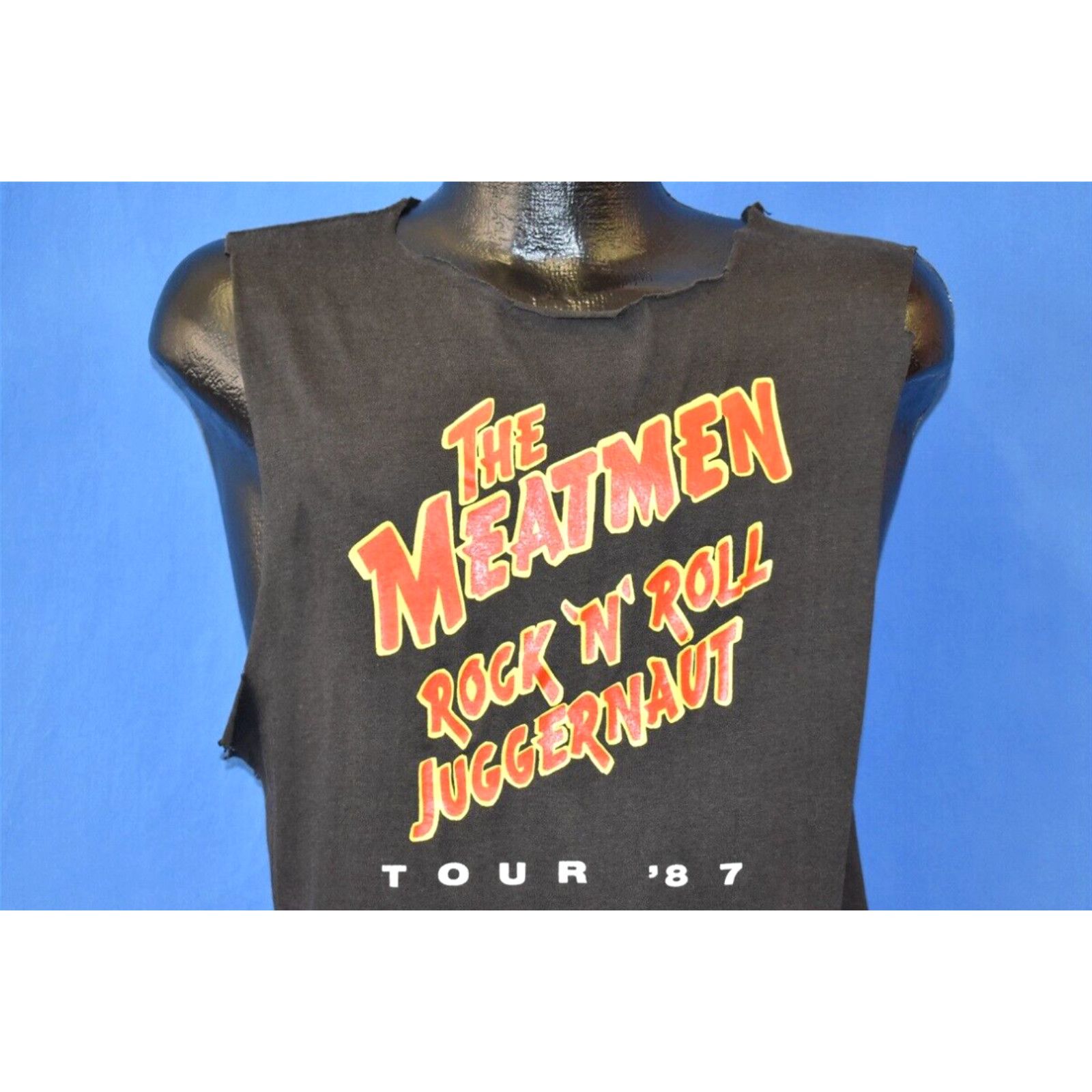 image of Vintage VTG 80's The Meatmen Rock N Roll Juggernaut Tour 87 In Yo Face Punk T-Shirt S in White (Siz