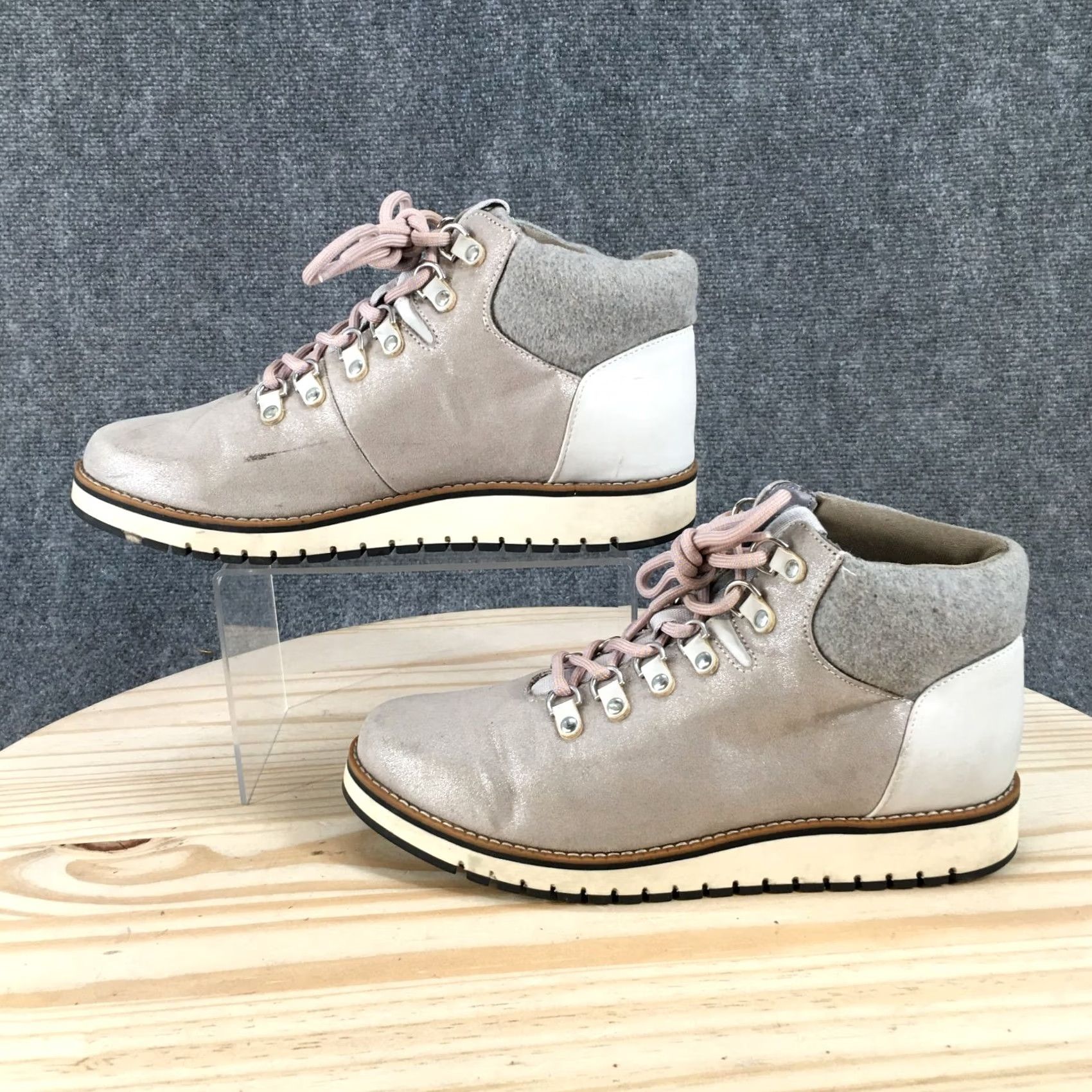 Vintage White Mountain Clifton Lace Up Ankle Bootie Gray Boots Womens 9.5 M Casual Walking Flat Heel 1in Shoes Size US 10 / IT 40 - 2 Thumbnail