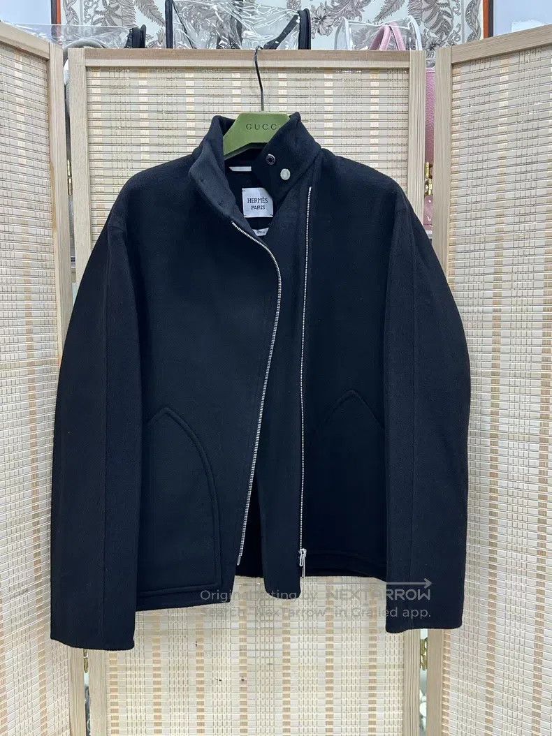 Hermes Hermes Black Cashmere Jacket with Diagonal Zipper Size XXS / US 00 / IT 34 - 1 Thumbnail