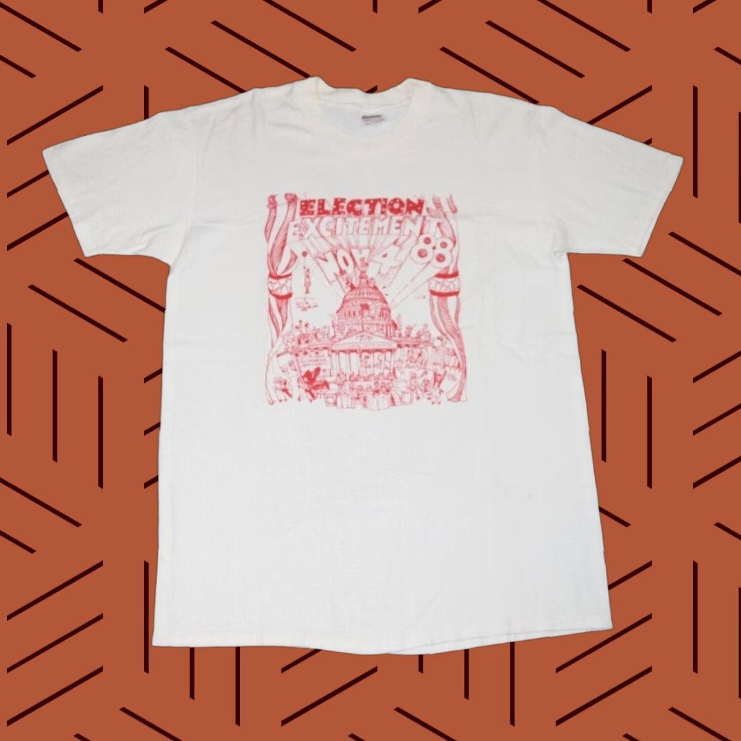 Vintage Vintage 1988 Presidential Election T-Shirt Bush Dukakis Political Cartoon Graphic Tee Unisex Large White 80s Campaign Size US L / EU 52-54 / 3 - 1 Thumbnail