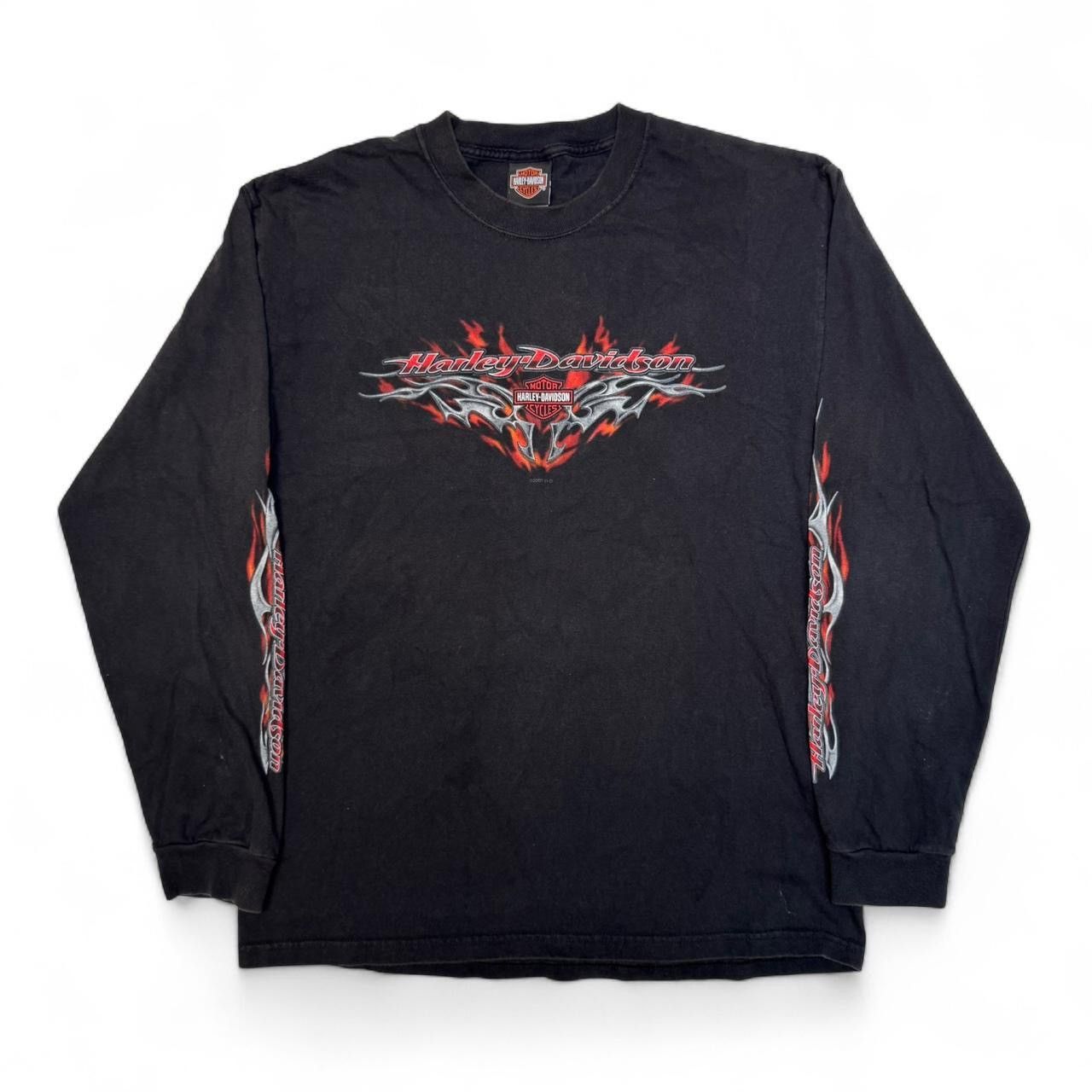 Harley Davidson 2007 Harley Davidson Black y2k Flame Sleeve Tee Shirt Size US L / EU 52-54 / 3 - 1 Thumbnail