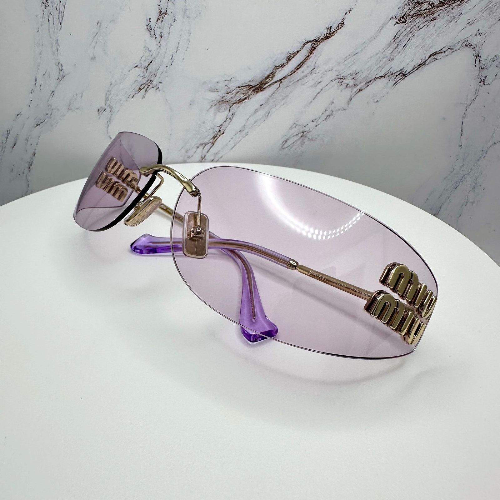 New MIU MIU Sunglasses Gold Pink Wrap AUTHENTIC Runway 2025