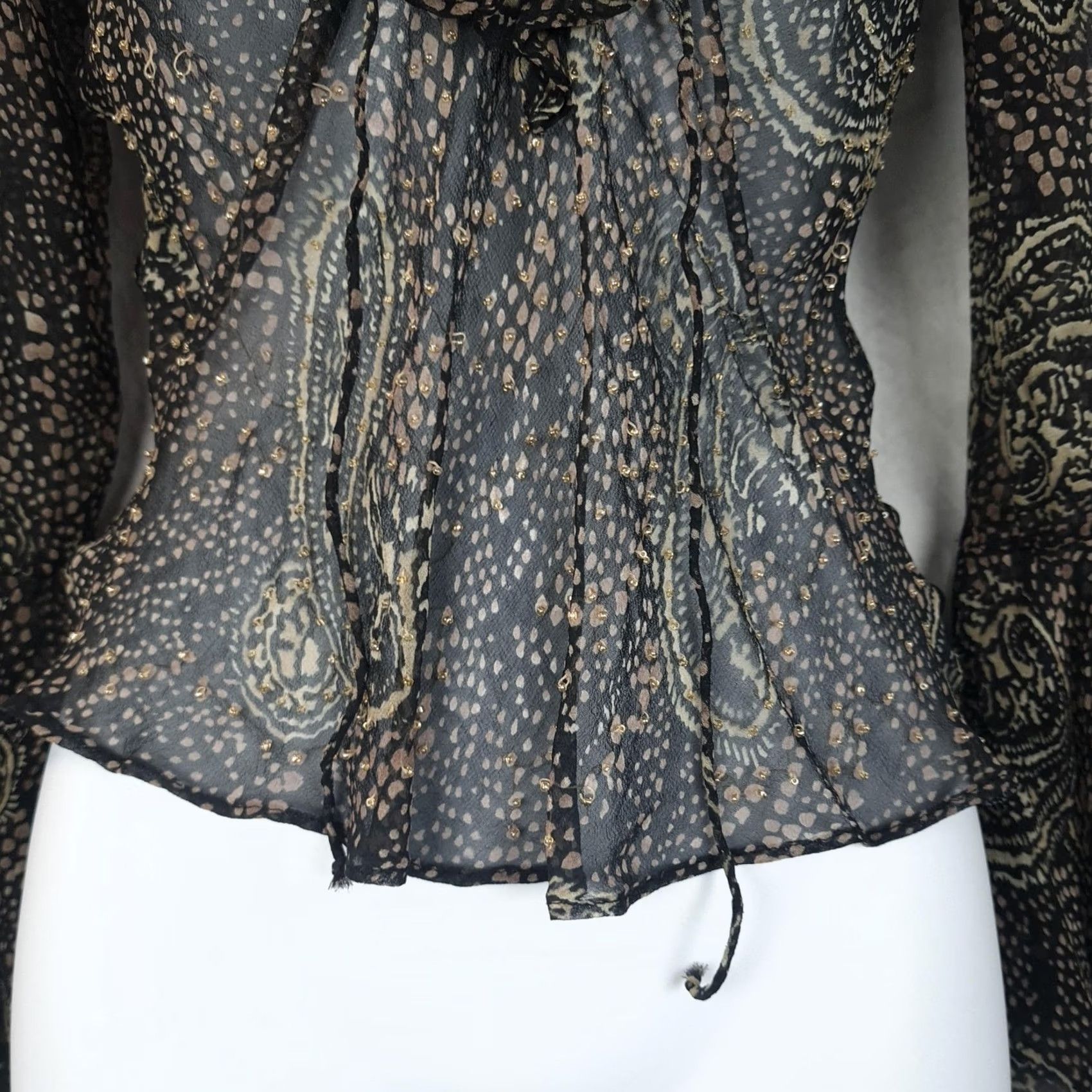 Bell VINTAGE Y2K Whimsy Fairy Top Womens Small Black Beaded Ruffle Bell Sleeve Blouse Size S / US 4 / IT 40 - 7 Thumbnail