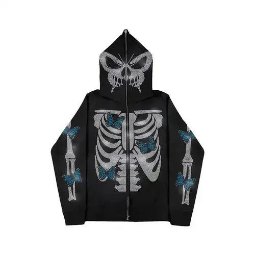 Full Zip Up Hoodie Gothic Skeleton Spider Web🔥🔥🔥