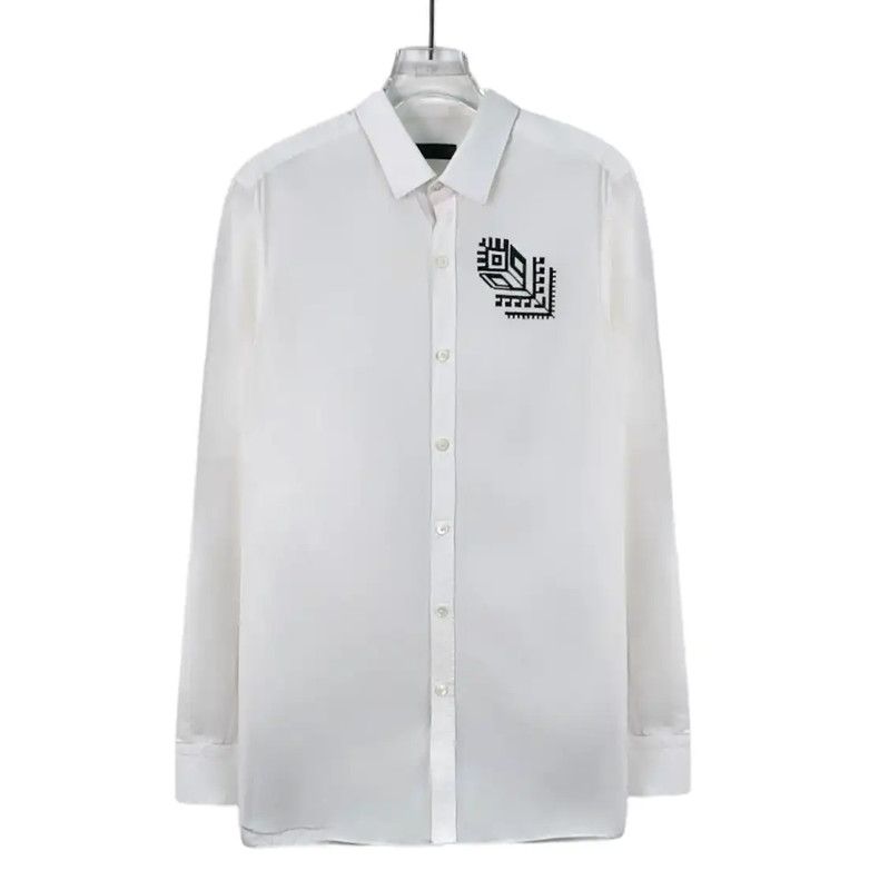 Lanvin Lanvin Men's White Cotton Printed Long Sleeve Shirt 0089 Size US M / EU 48-50 / 2 - 1 Thumbnail
