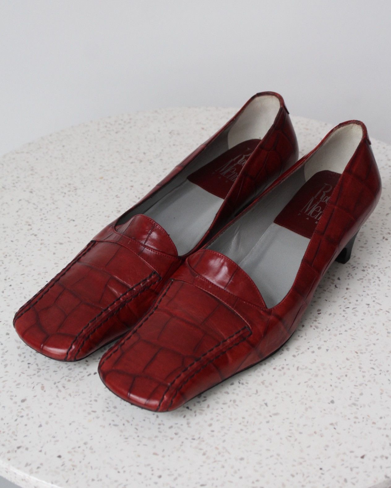 38サイズ Rodolphe Menudier PARIS ミュール Vintage 1990S RODOLPHE MENUDIER PARIS RED CROCODILE-EMBOSSED