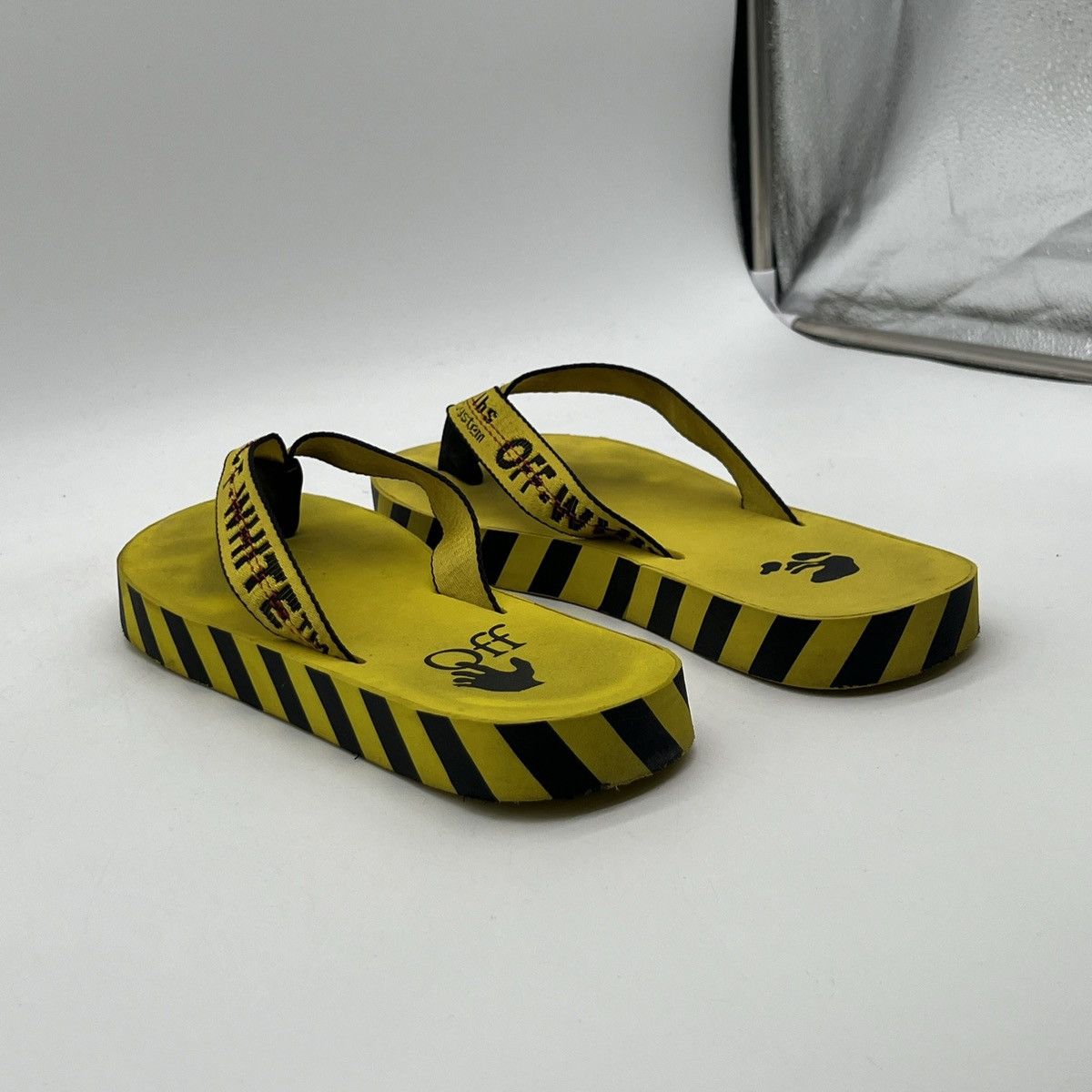 Off-White Off white industrial flip flops logo tape yellow Size US 12 / EU 45 - 4 Thumbnail