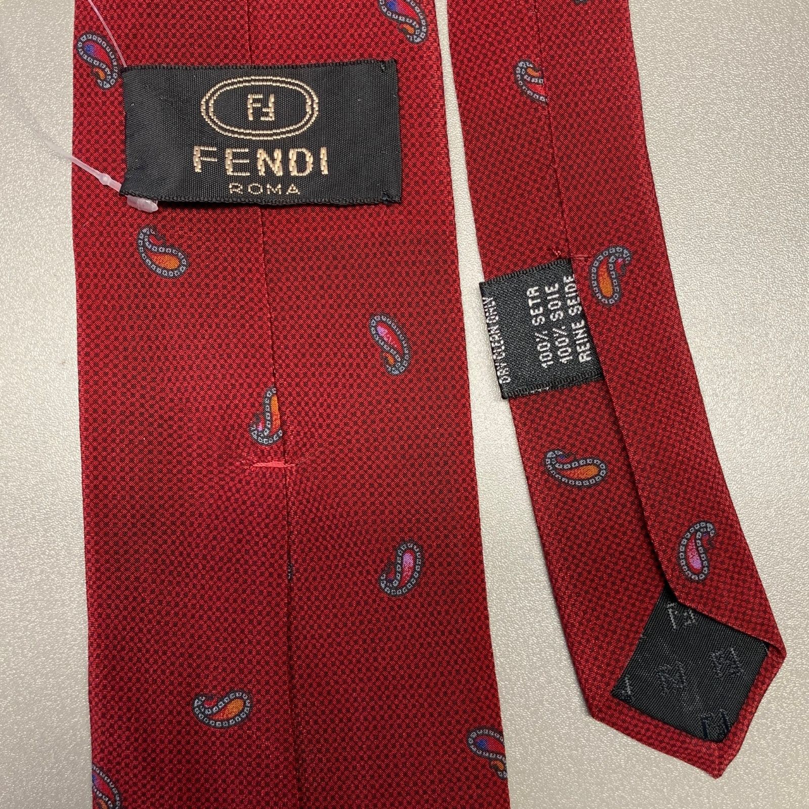 Fendi FENDI Red Navy Paisley Silk Tie Size ONE SIZE - 2 Thumbnail