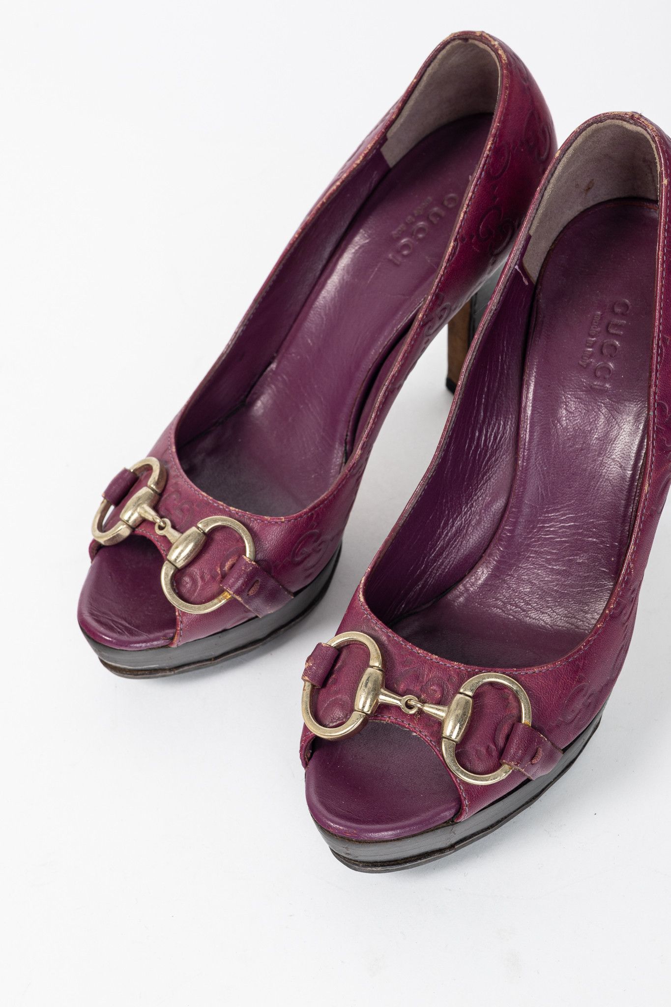 Gucci Gucci Purple Guccissima Soft Leather Horsebit Peep-Toe Pumps Size US 4.5 / IT 34.5 - 6 Thumbnail