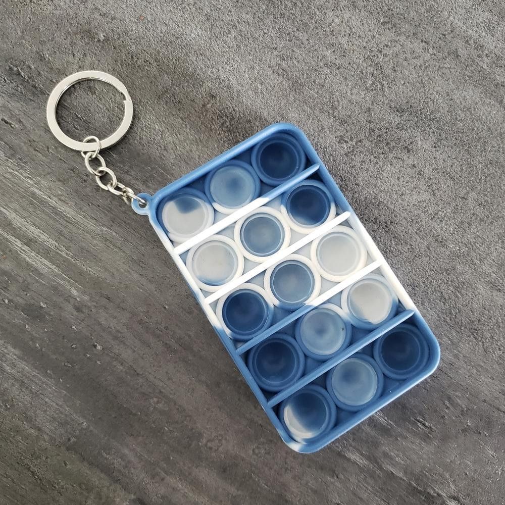 Designer White Blue Push Pop It Bubble Fidget Keychain Size ONE SIZE - 2 Thumbnail
