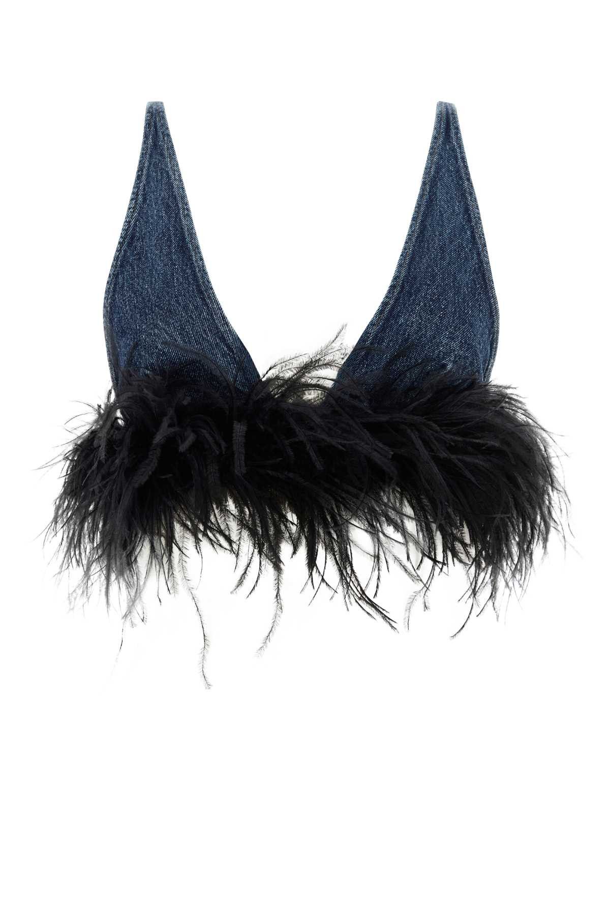 image of Miu Miu Denim Crop Top in Blue, Women's (Size XS)