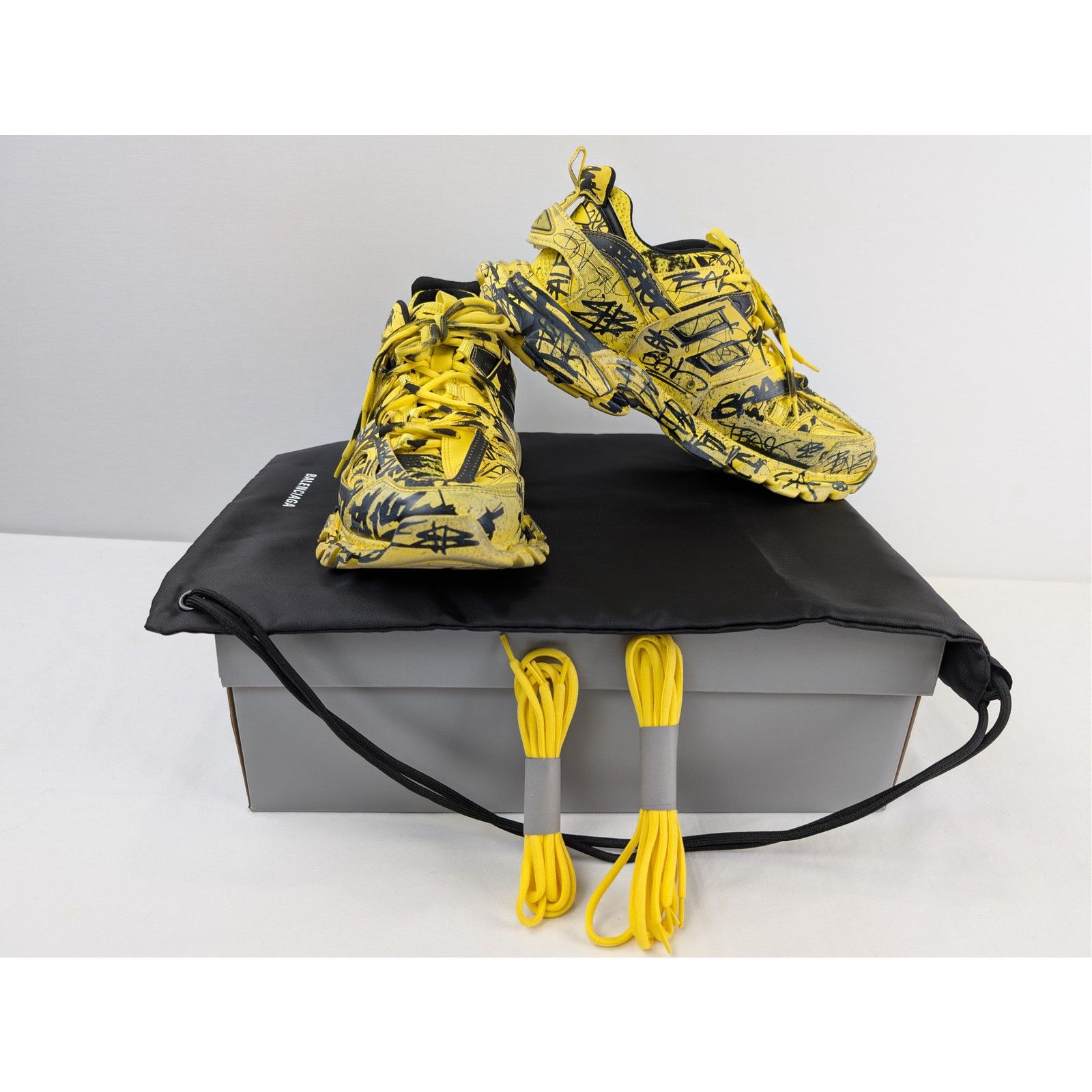Balenciaga o1rshd1 Graffiti Dirty Track Texture Mesh Sneakers in Yellow Size US 12 / EU 45 - 17 Thumbnail