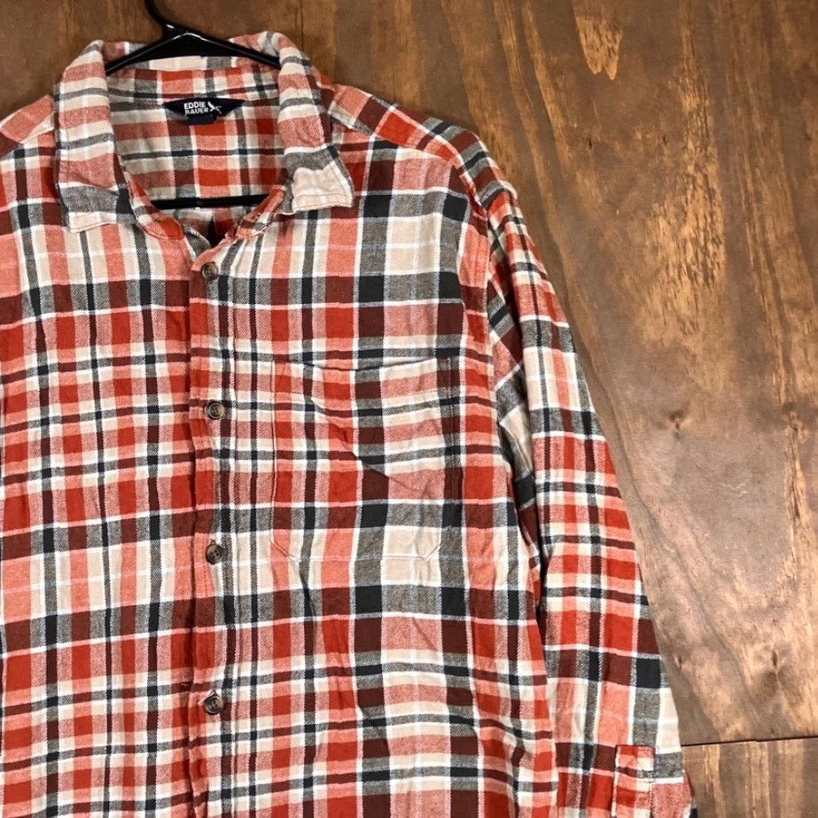 Eddie Bauer VINTAGE Eddie Bauer Mens Shirt Orange Plaid Flannel Button-Down Long Sleeve Large Size US L / EU 52-54 / 3 - 5 Thumbnail