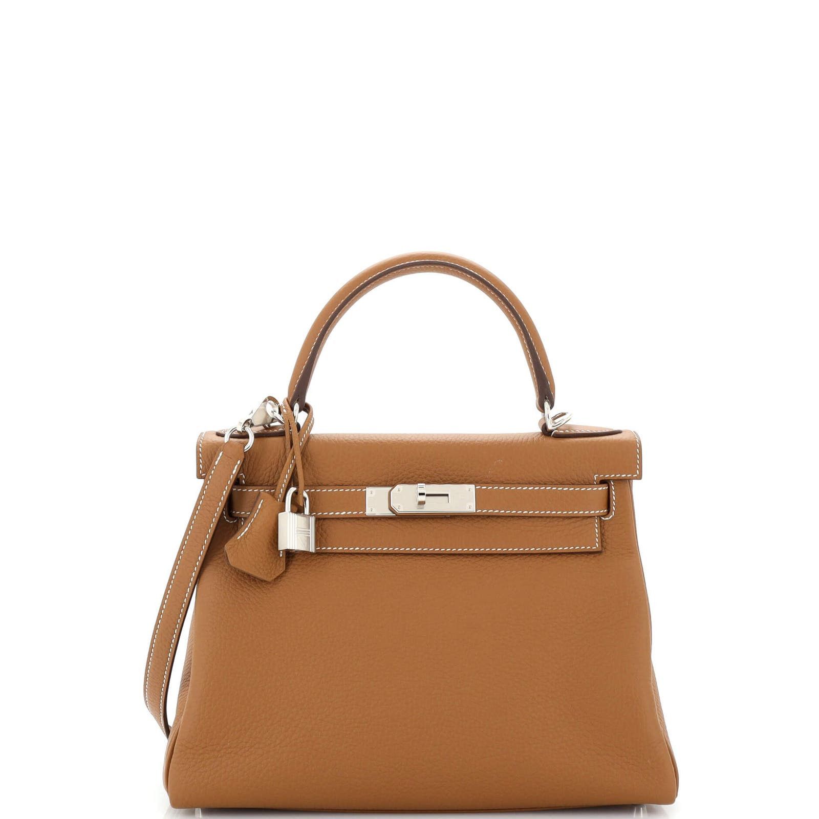 image of Hermes Kelly Handbag Brown Clemence With Palladium Hardware 28, Women's