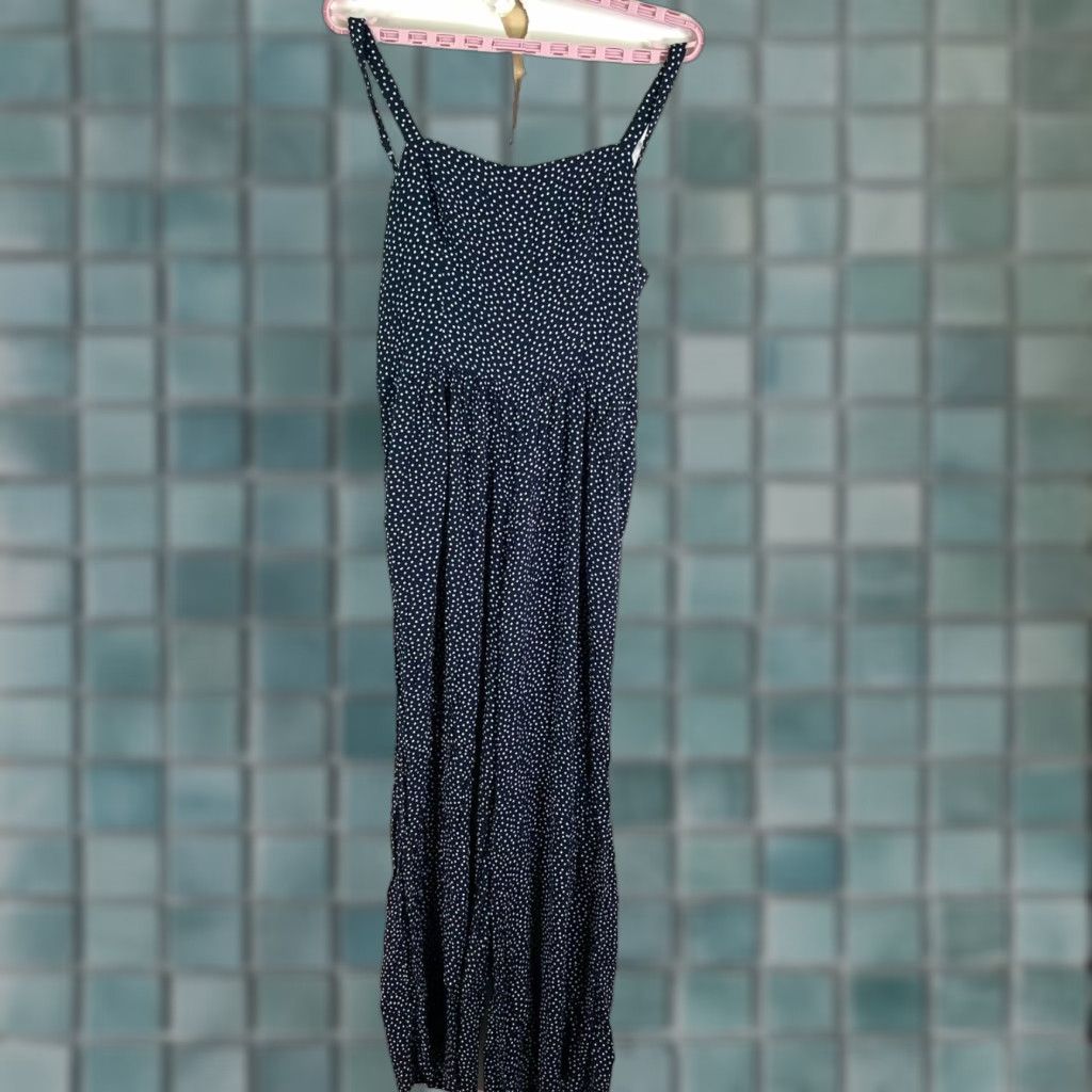 Abercrombie & Fitch Abercrombie & Fitch Jumpsuit Women's M Blue Polka Dot Wide-Leg Sleeveless Bow Strap Adjustable Built-In Bra Square Neck Size M / US 6-8 / IT 42-44 - 1 Thumbnail