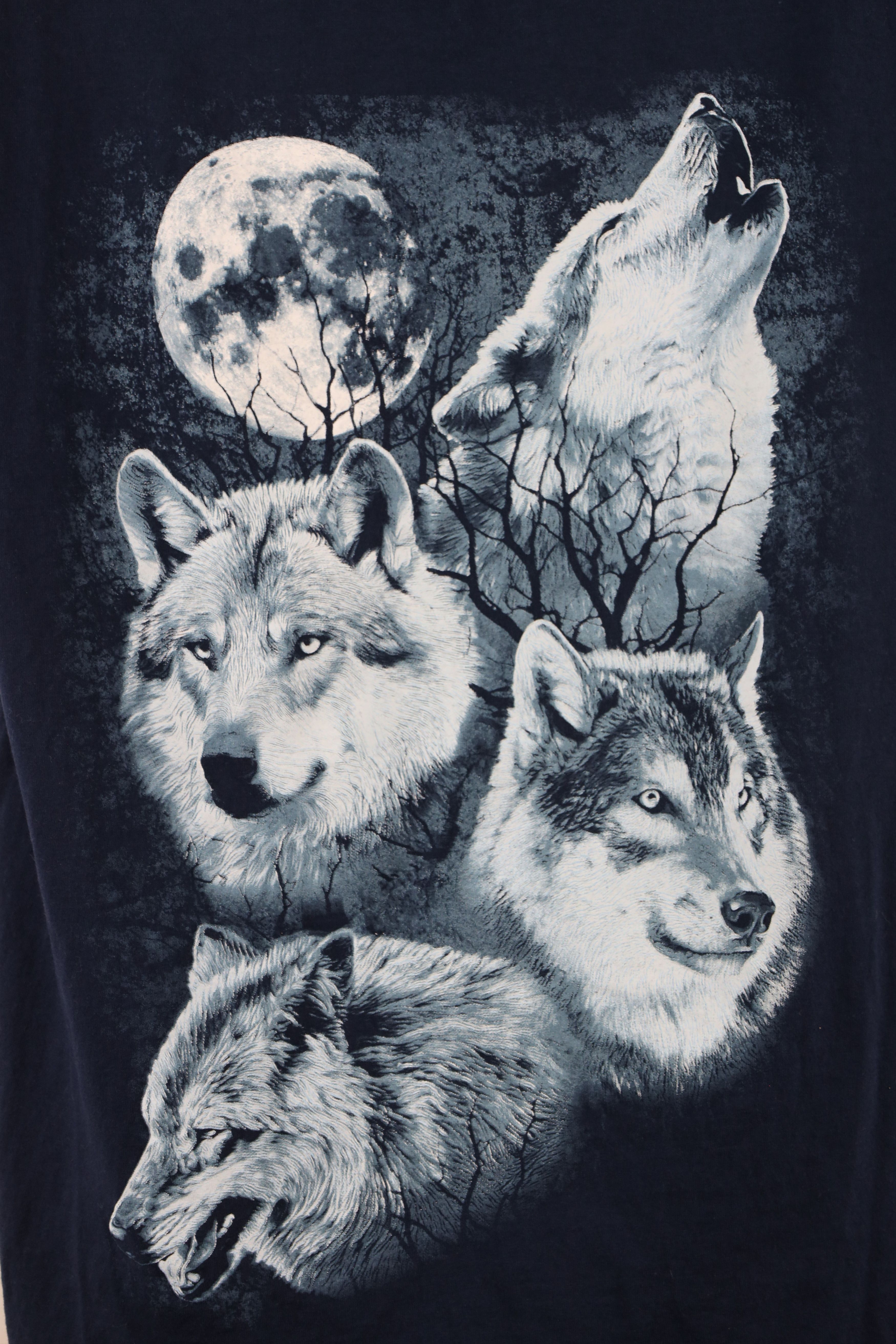 Vintage Vintage 90s Streetwear Wolf Moon Nature T-Shirt Blue Cotton Size US M / EU 48-50 / 2 - 4 Thumbnail