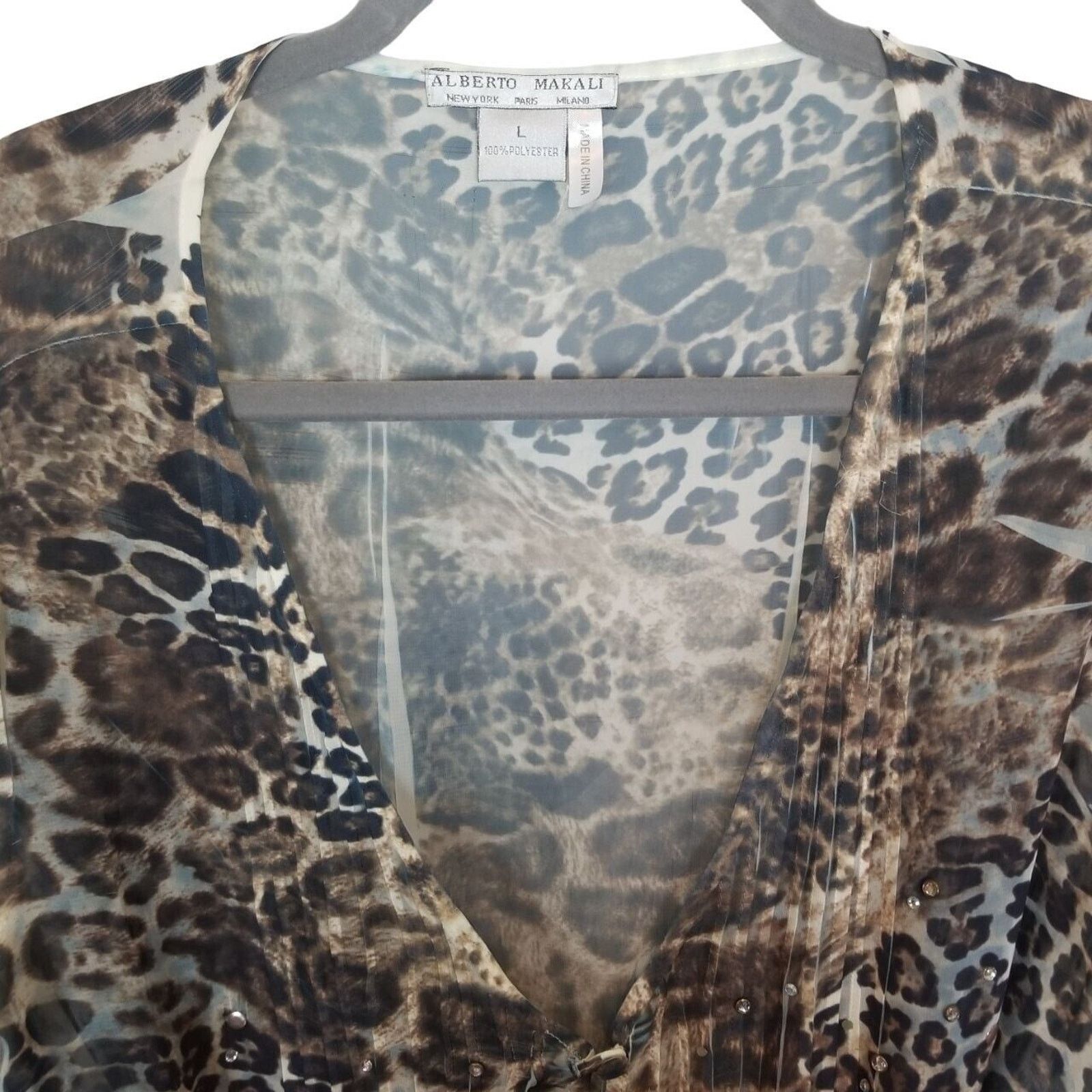 Alberto Alberto Makali Animal Top Pintuck Rhinestone Mob Wife Sheer Size L / US 10 / IT 46 - 3 Thumbnail