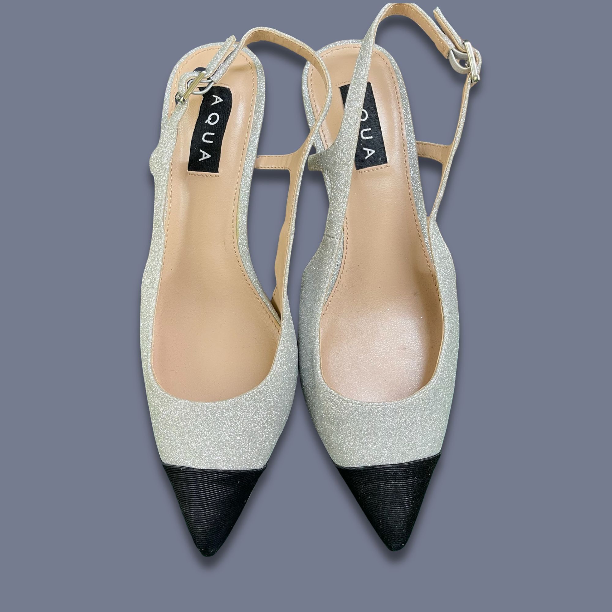 AQUA AQUA Silver Glitter Slingback Pointed-Toe Pumps Size 7 Chic Size US 7 / IT 37 - 2 Thumbnail