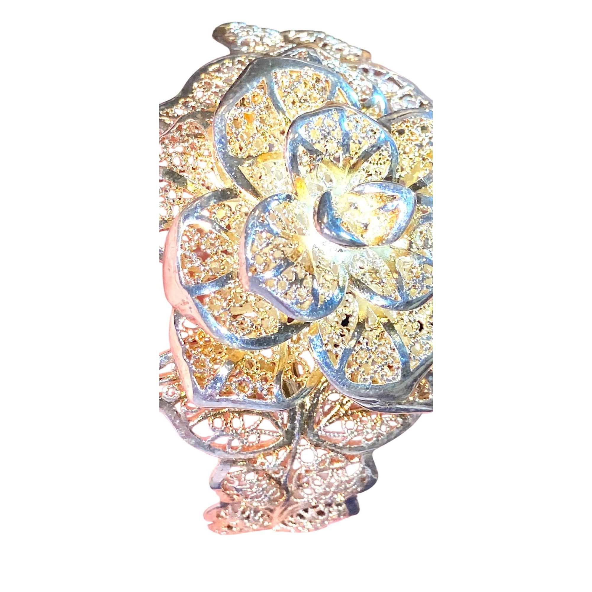 Other Filigree Rose Statement Cuff Bracelet With Intricate Leaf De Size ONE SIZE - 5 Thumbnail
