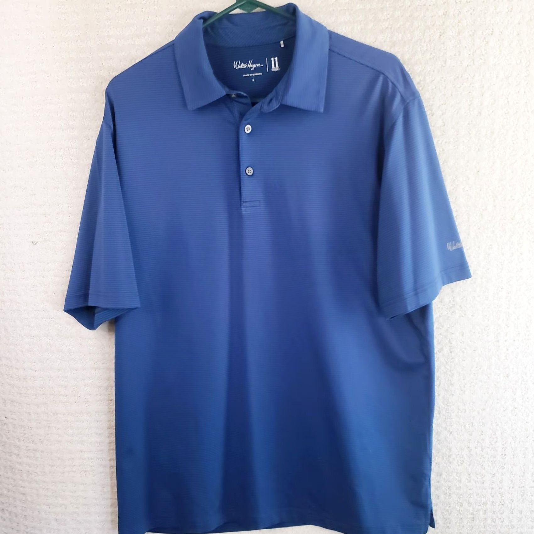 Vintage Walter Hagen 11 Majors Polo Shirt Mens L Blue Charcoal Striped Golf Stretch Activewear Polo Short Sleeve Casual Workwear Knit Polyester Blend Size US L / EU 52-54 / 3 - 2 Thumbnail