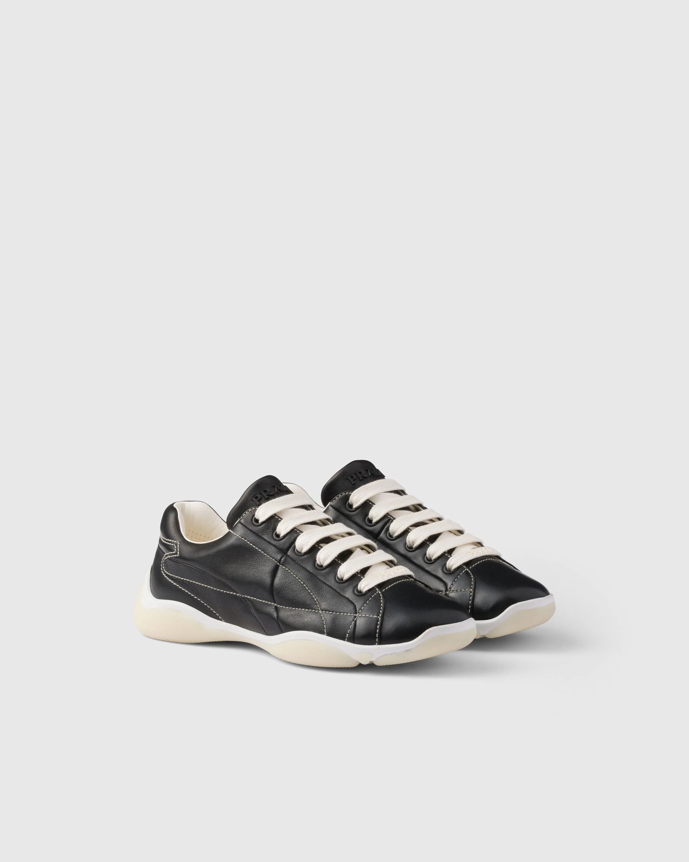 Prada o1srvl11e0226 Dup / Nappa Leather Sneakers in Black Size US 7 / IT 37 - 1 Thumbnail