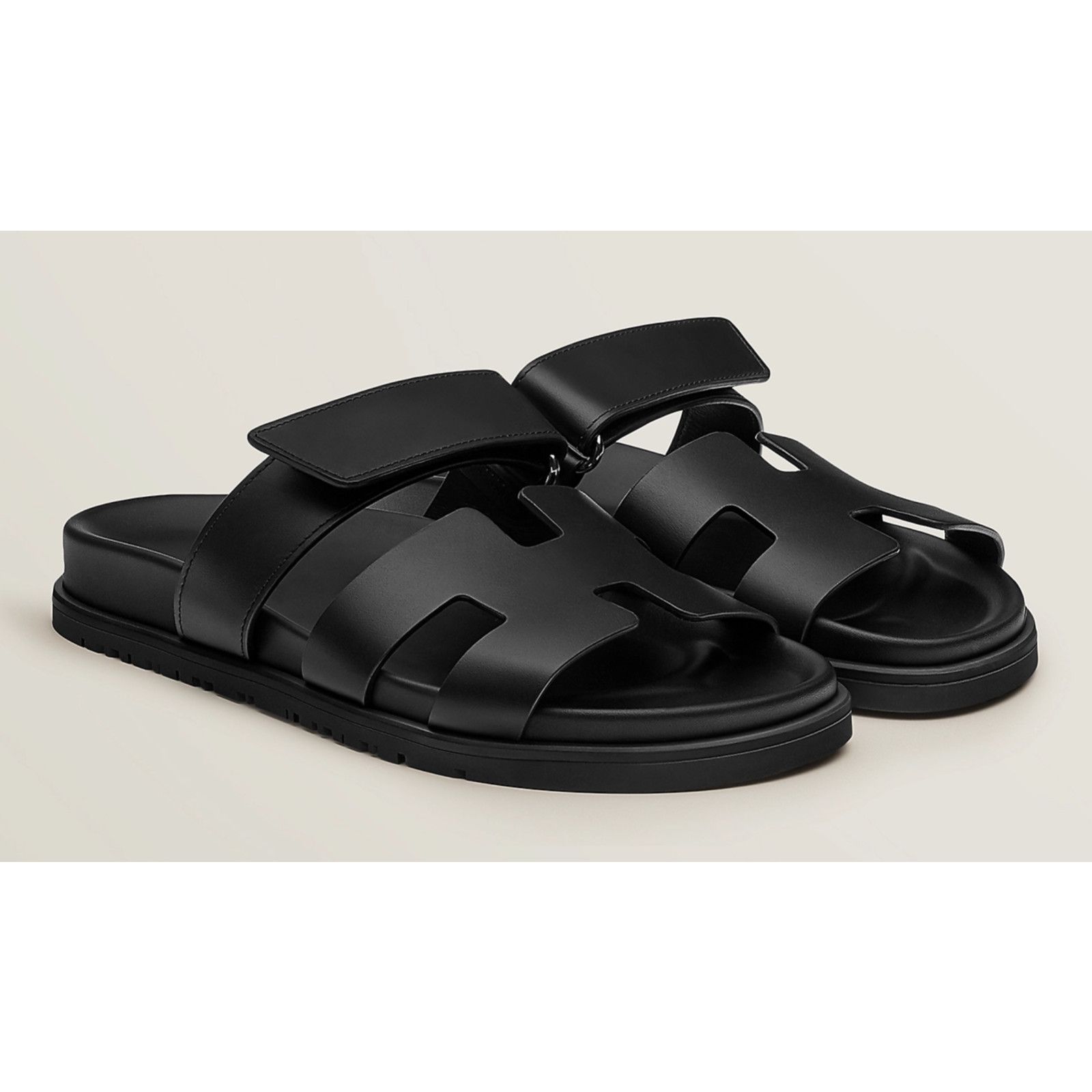 Hermes Hermes Chypre Sandal Black Calfskin Leather H Logo Strap Size US 12 / IT 42 - 1 Thumbnail