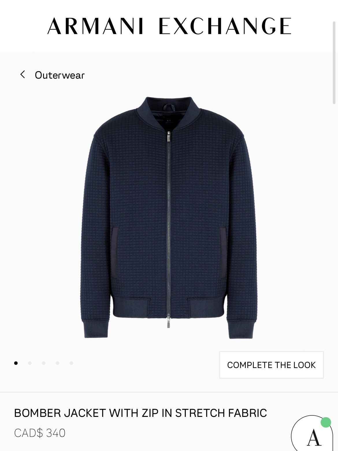 Armani Exchange BOMBER JACKET WITH ZIP IN STRETCH FABRIC Size US S / EU 44-46 / 1 - 7 Thumbnail
