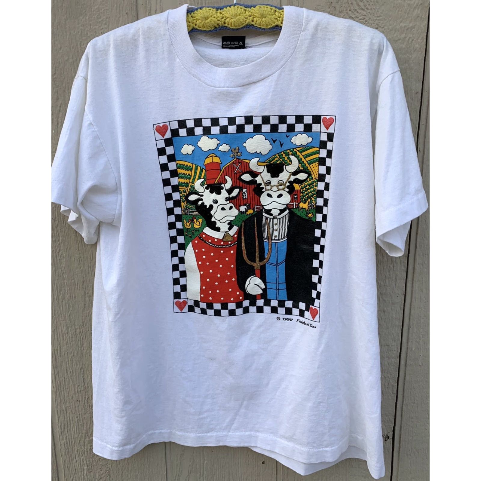 Vintage VINTAGE Screen Stars Graphic Tee T-Shirt Unisex XL White 1990s Cow Farmer Wife Pitchfork 1992 Single Stitch Size US XL / EU 56 / 4 - 3 Thumbnail