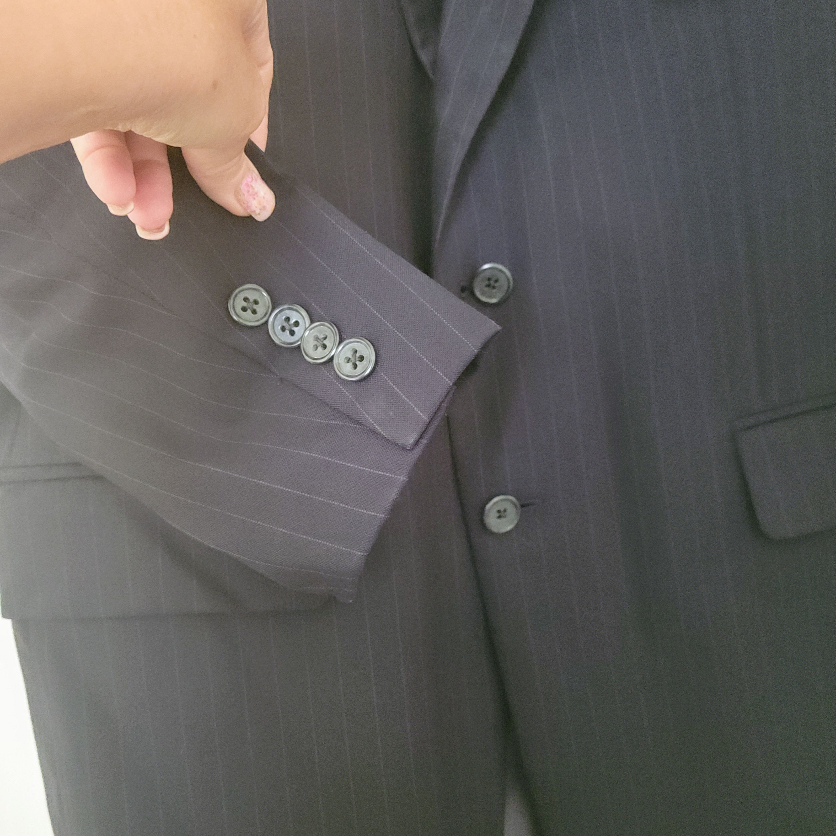 Burberry Burberrys Professional Business Black Pinstripe Wool Suit Size 44R - 5 Thumbnail