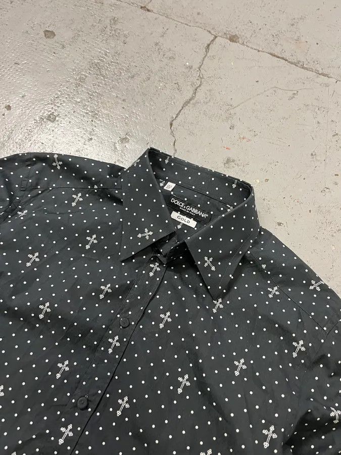 Dolce & Gabbana 2010s Dolce & Gabbana Black Polka Dot Cross Print Shirt Size US S / EU 44-46 / 1 - 5 Thumbnail