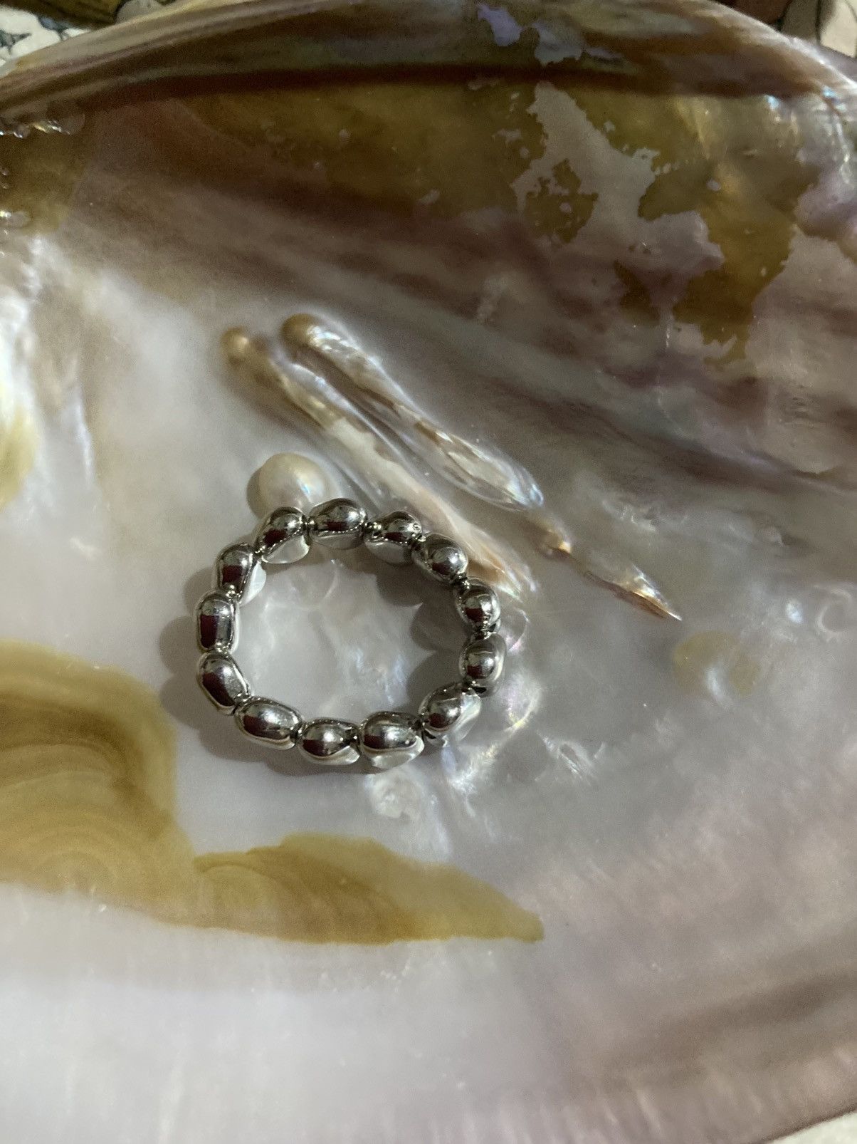Other Silver coloured heart beaded ring Size ONE SIZE - 2 Thumbnail