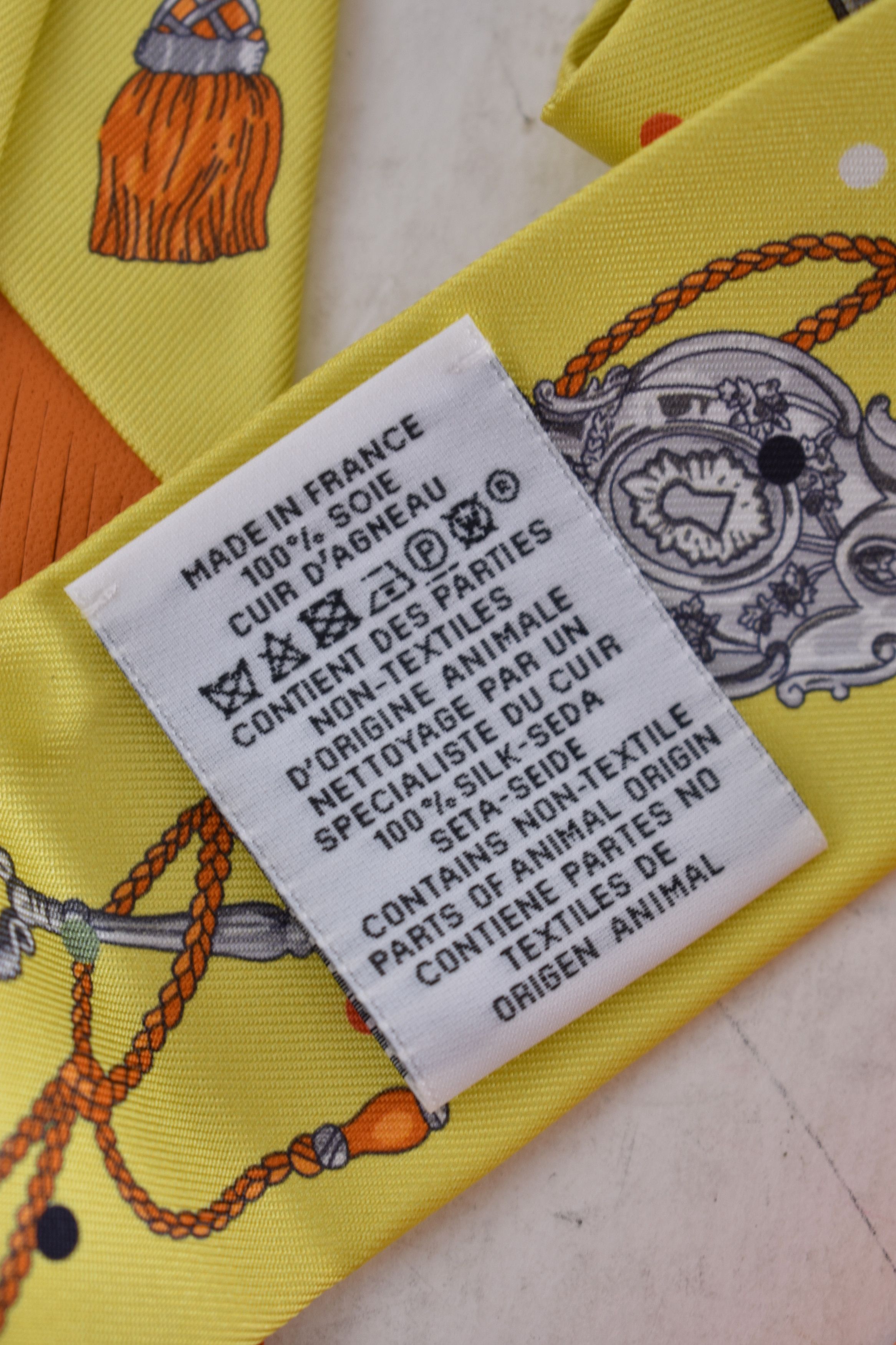 Hermes Scarf Twilly Fringe Leather Les Cles A Pois Jaune Argent Vif Size ONE SIZE - 14 Thumbnail