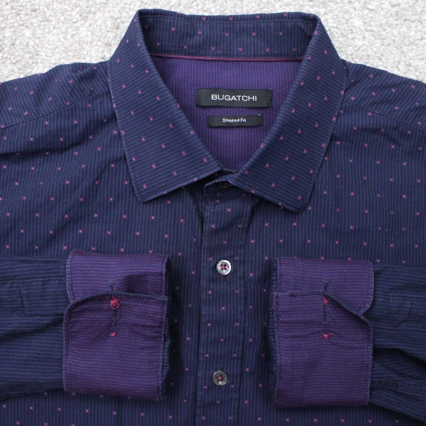 BUGATCHI Bugatchi Shirt Mens Large Blue/Purple Geometric Button-Up Long Sleeve Size US L / EU 52-54 / 3 - 2 Thumbnail