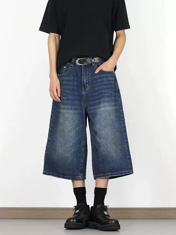 Jean Japanese retro washed wide-leg loose denim shorts casual Size US 32 / EU 48 - 2 Thumbnail