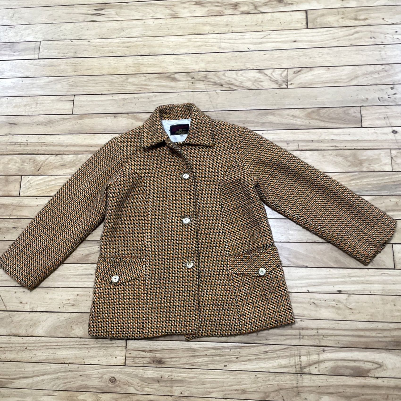 Vintage VINTAGE Galleon Blazer Jacket Women 14 1960s 70s Mod Tweed Brown Yellow Orange Geometric Size S / US 4 / IT 40 - 3 Thumbnail