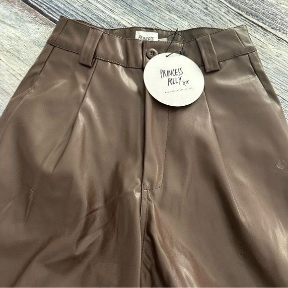 PRINCESS POLLY NWT Princess Polly ORNELLA FAUX LEATHER PANTS BROWN Size 26" / US 2 / IT 38 - 4 Thumbnail
