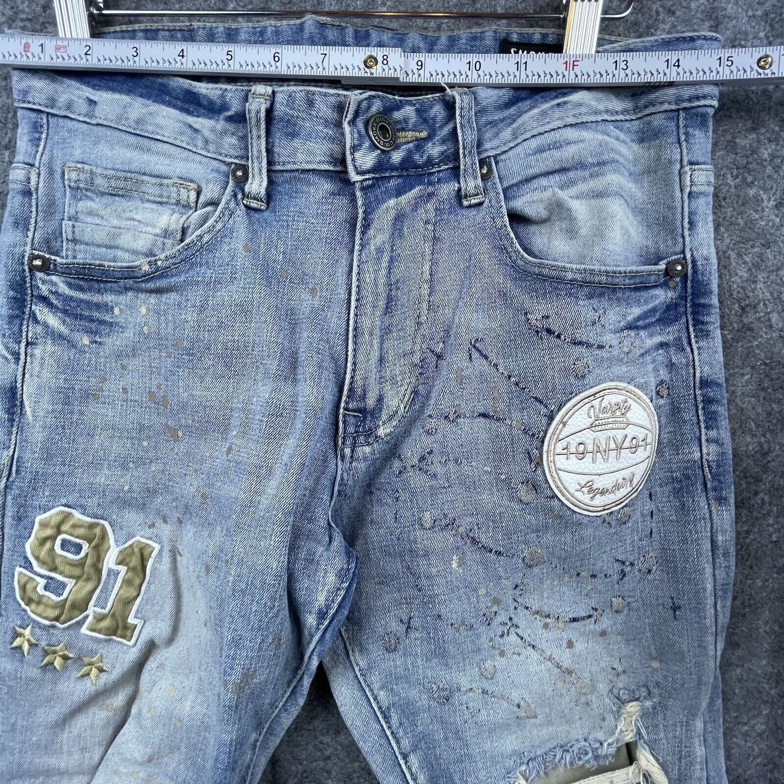 Smoke Rise Smoke Rise Jeans Mens 30 Skinny Paint Ripped Patches Varsity Size US 30 / EU 46 - 8 Thumbnail