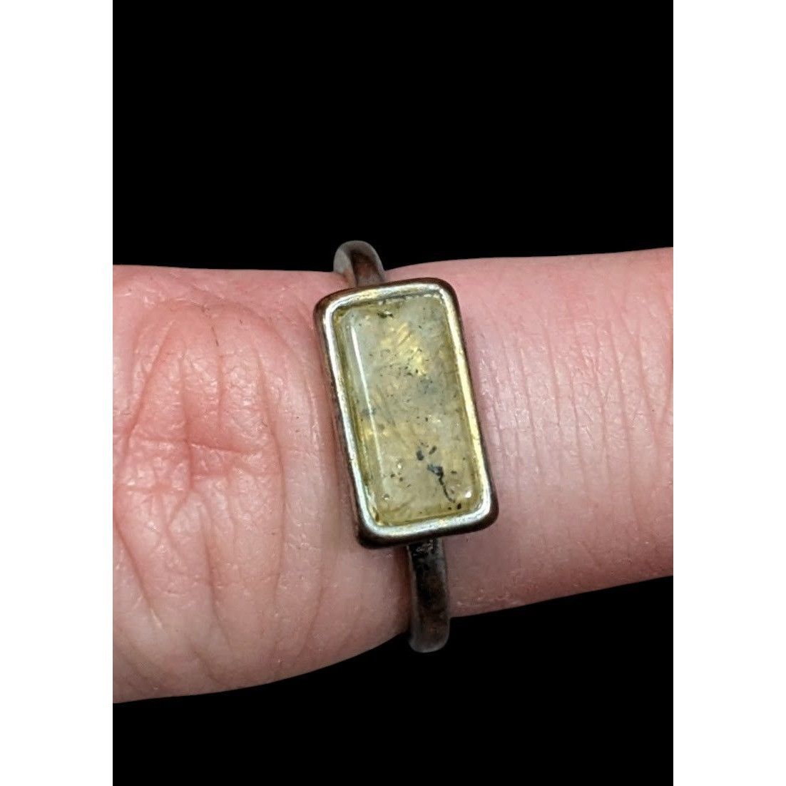 Other Geometric Rectangular Mottled Stone Silver Tone Ring Size 6 Size ONE SIZE - 1 Thumbnail