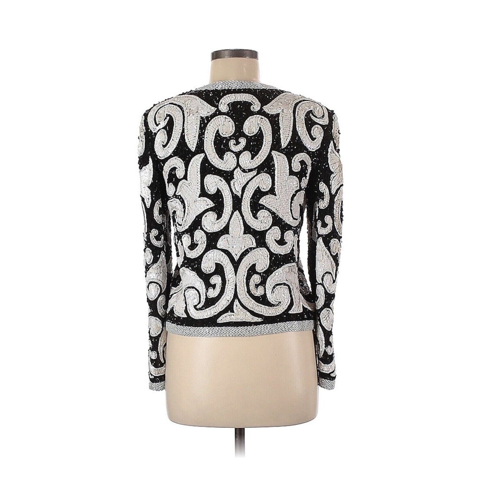 Vintage VTG Joan Leslie Evenings Sequin Beaded Jacket Black White M Size M / US 6-8 / IT 42-44 - 2 Thumbnail