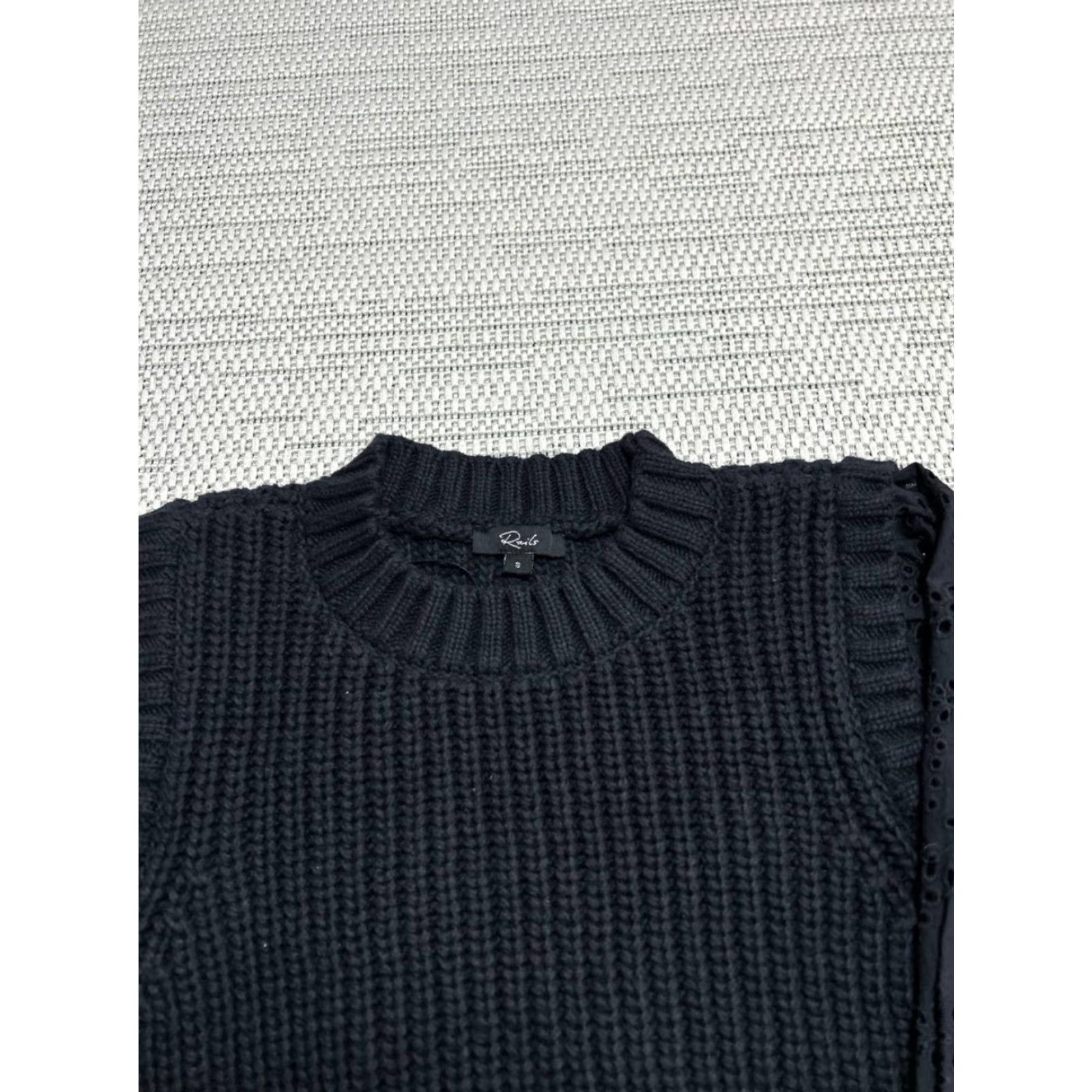 Rails Rails Sweater Womens Small Black Cotton Broderie Eyelet Sleeve Knit Crew Neck Pullover Casual Modern Classic 90s? Size S / US 4 / IT 40 - 3 Thumbnail