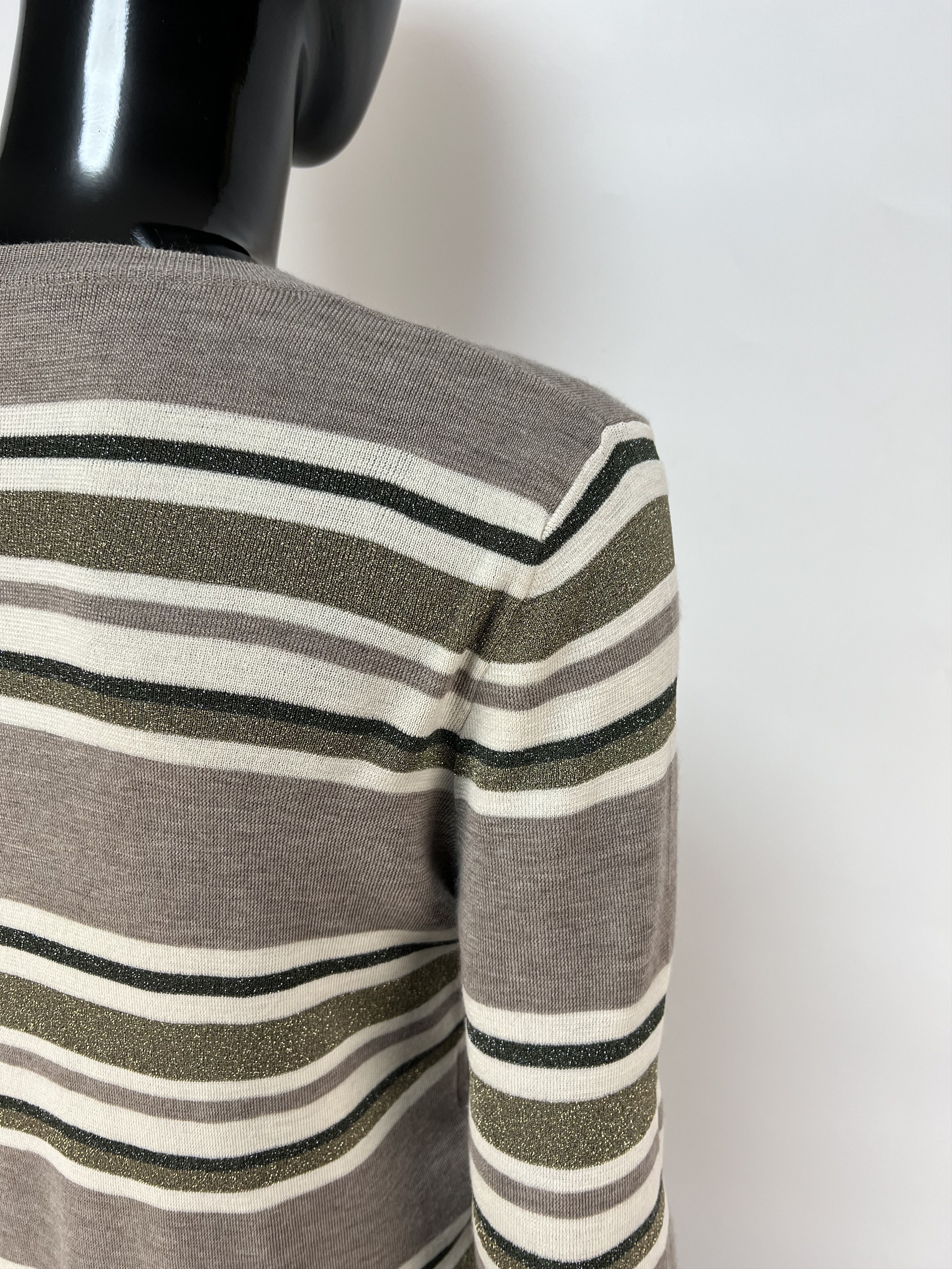 Brunello Cucinelli Brunello Cucinelli Wool Cashmere Striped V-Neck Sweater Size L / US 10 / IT 46 - 14 Thumbnail