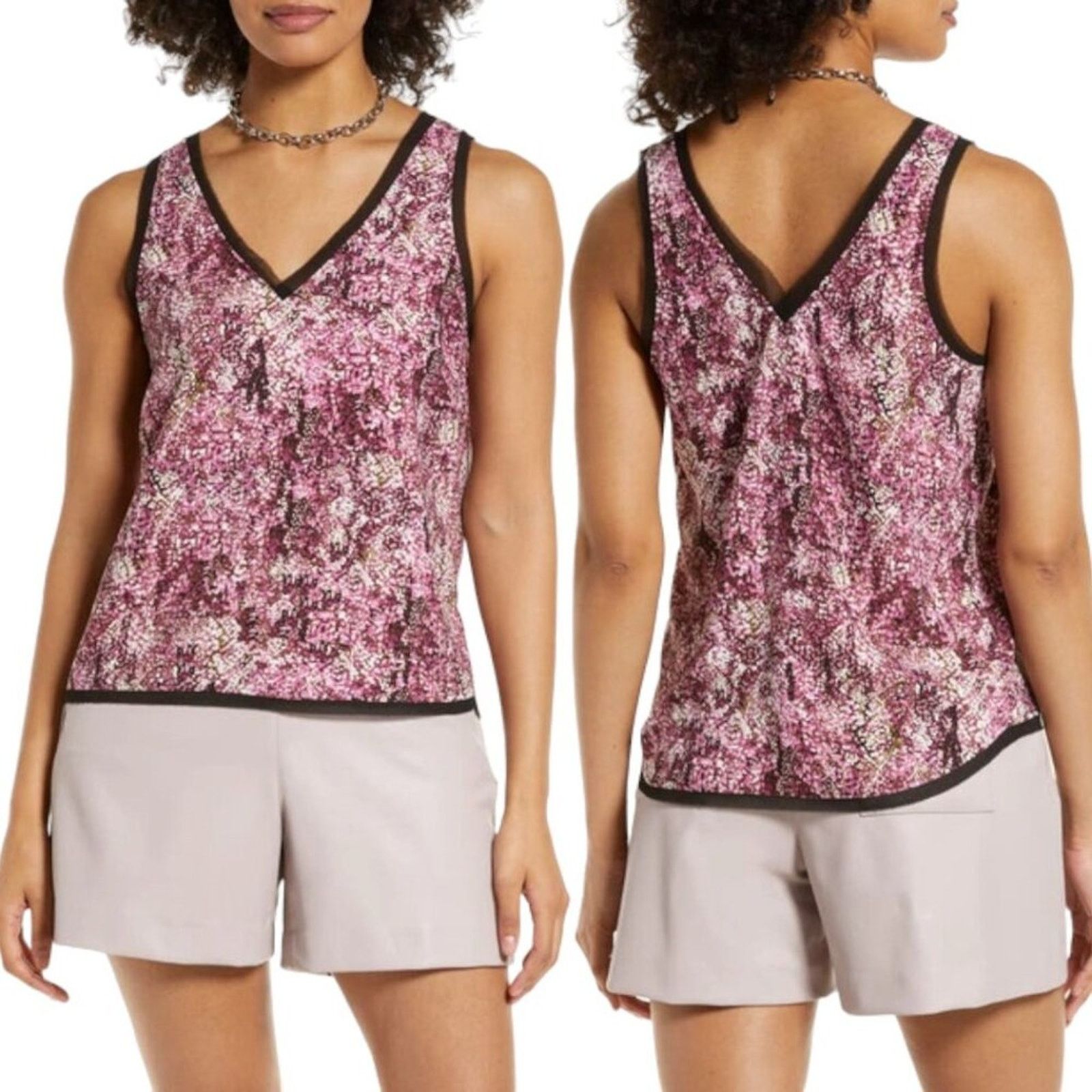Other Halogen Raw Edge V Neck Tank Top Pink Small NWOT $49 MSRP Size S / US 4 / IT 40 - 1 Thumbnail