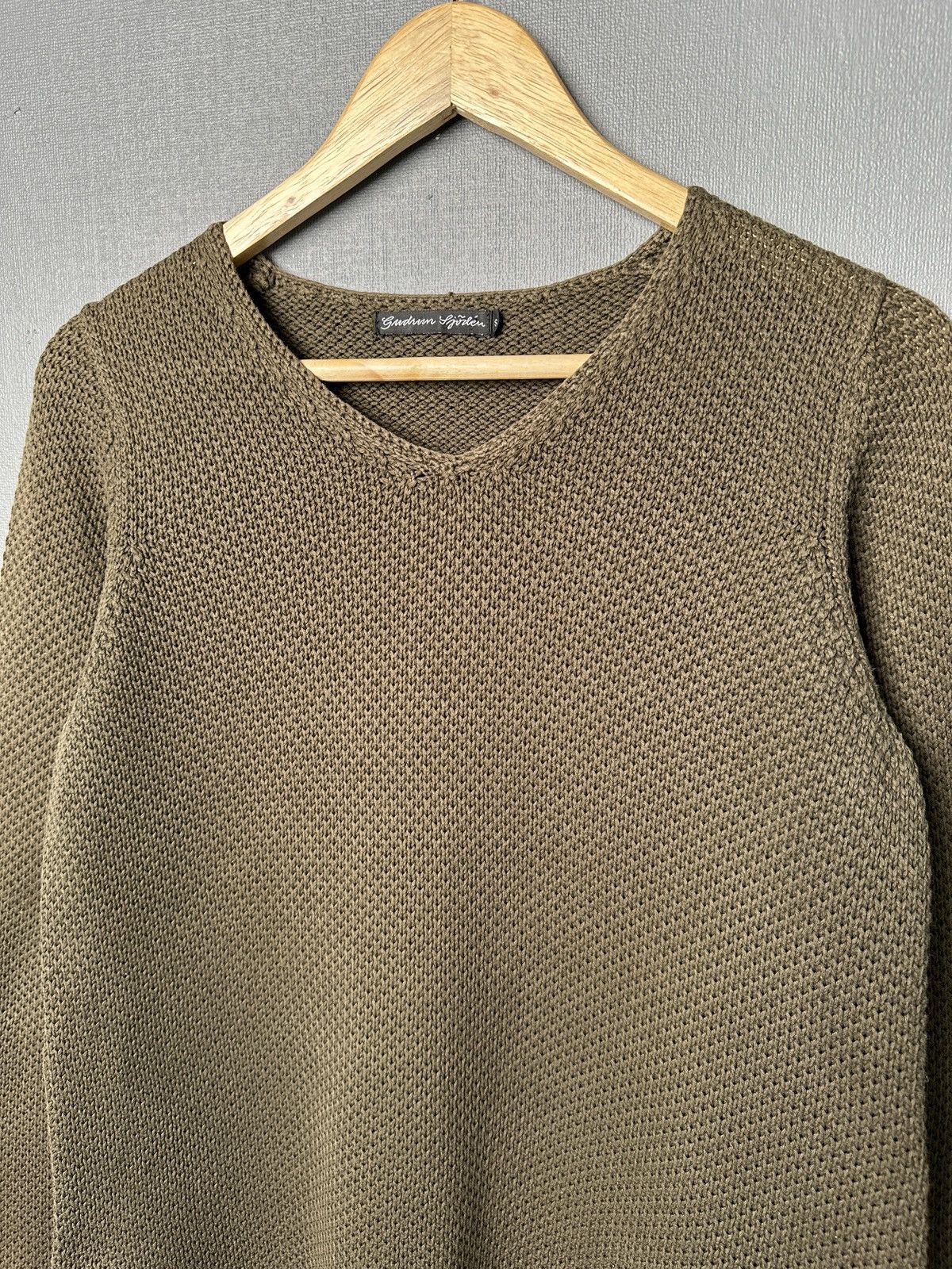 Gudrun Sjoden GUDRUN SJODEN V-Neck Chunky Knit Cotton Khaki Green Sweater Size S / US 4 / IT 40 - 3 Thumbnail