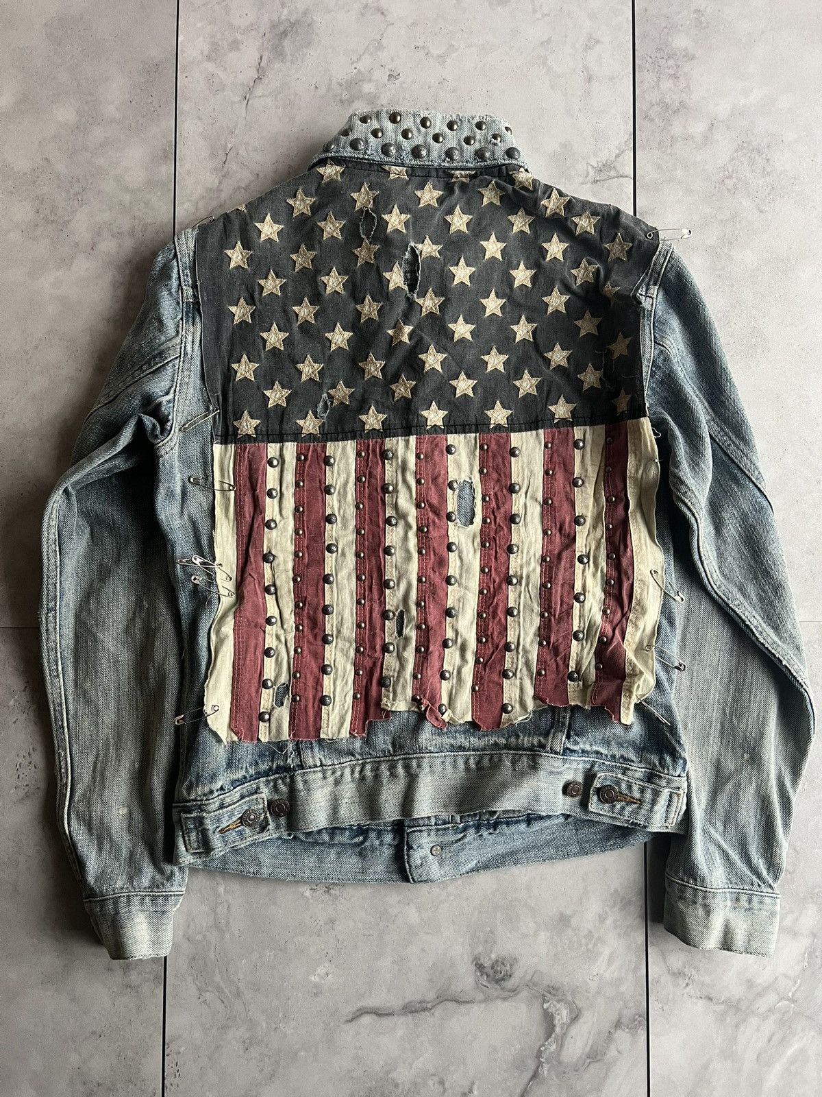 Ralph Lauren Ralph Lauren Studded American Flag Safety Pin Denim Jacket Size US S / EU 44-46 / 1 - 1 Thumbnail