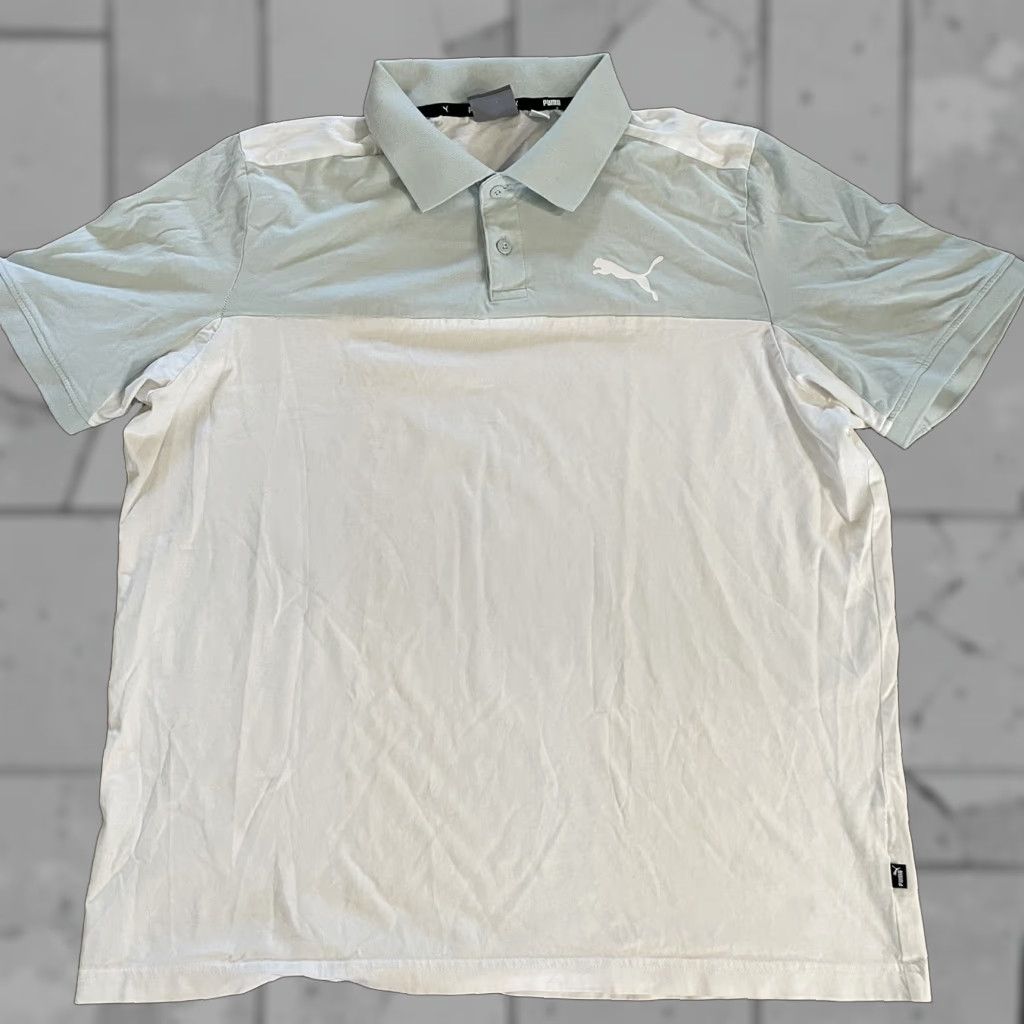 Puma PUMA Polo Shirt Mens XL Light Blue White Polo Shirt XL Mens White Light Blue PUMA Logo Shirt Size US XL / EU 56 / 4 - 1 Thumbnail