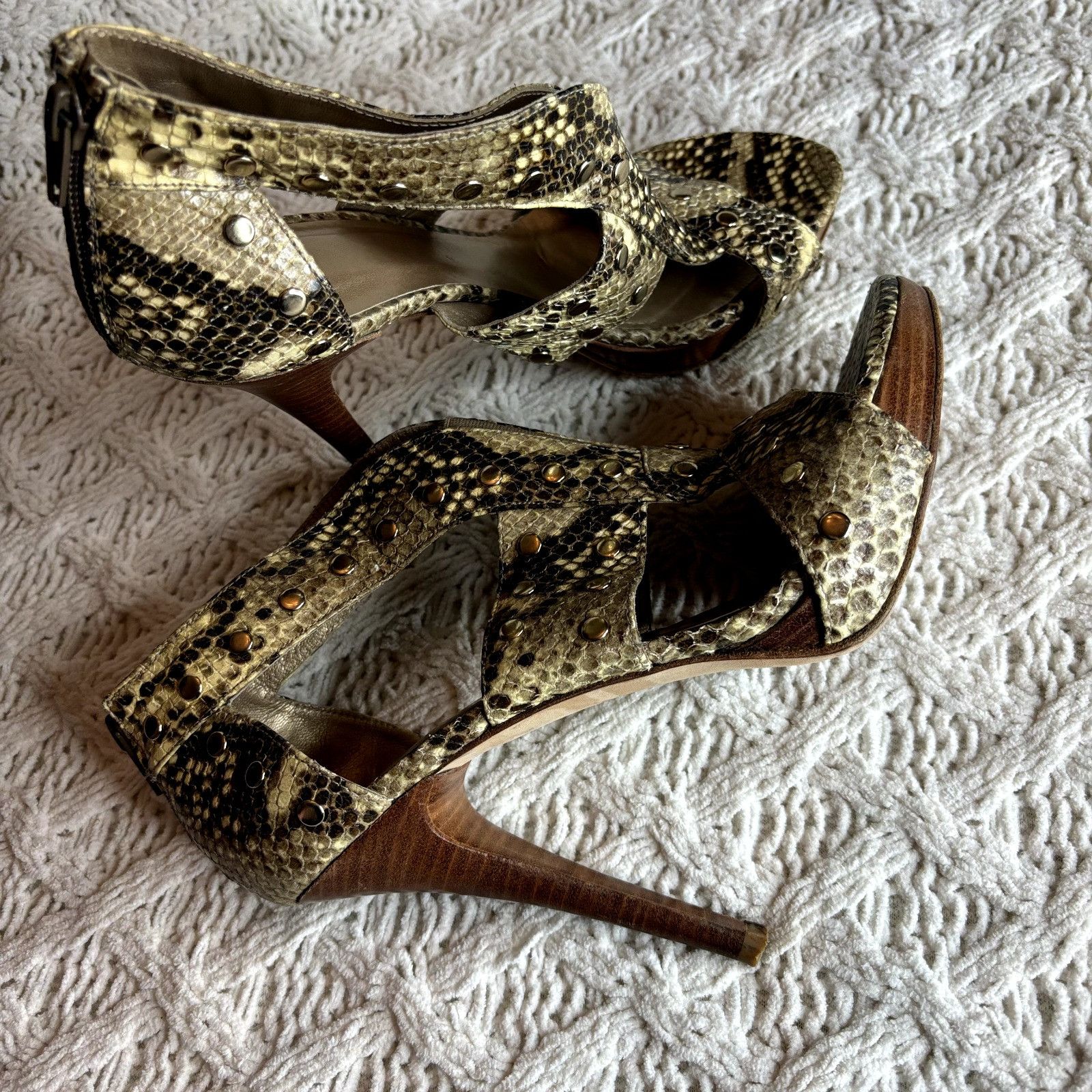 Stuart Weitzman Stuart Weitzman Snake Print Leather Platform Studded Zip-Cag Size US 8.5 / IT 38.5 - 1 Thumbnail