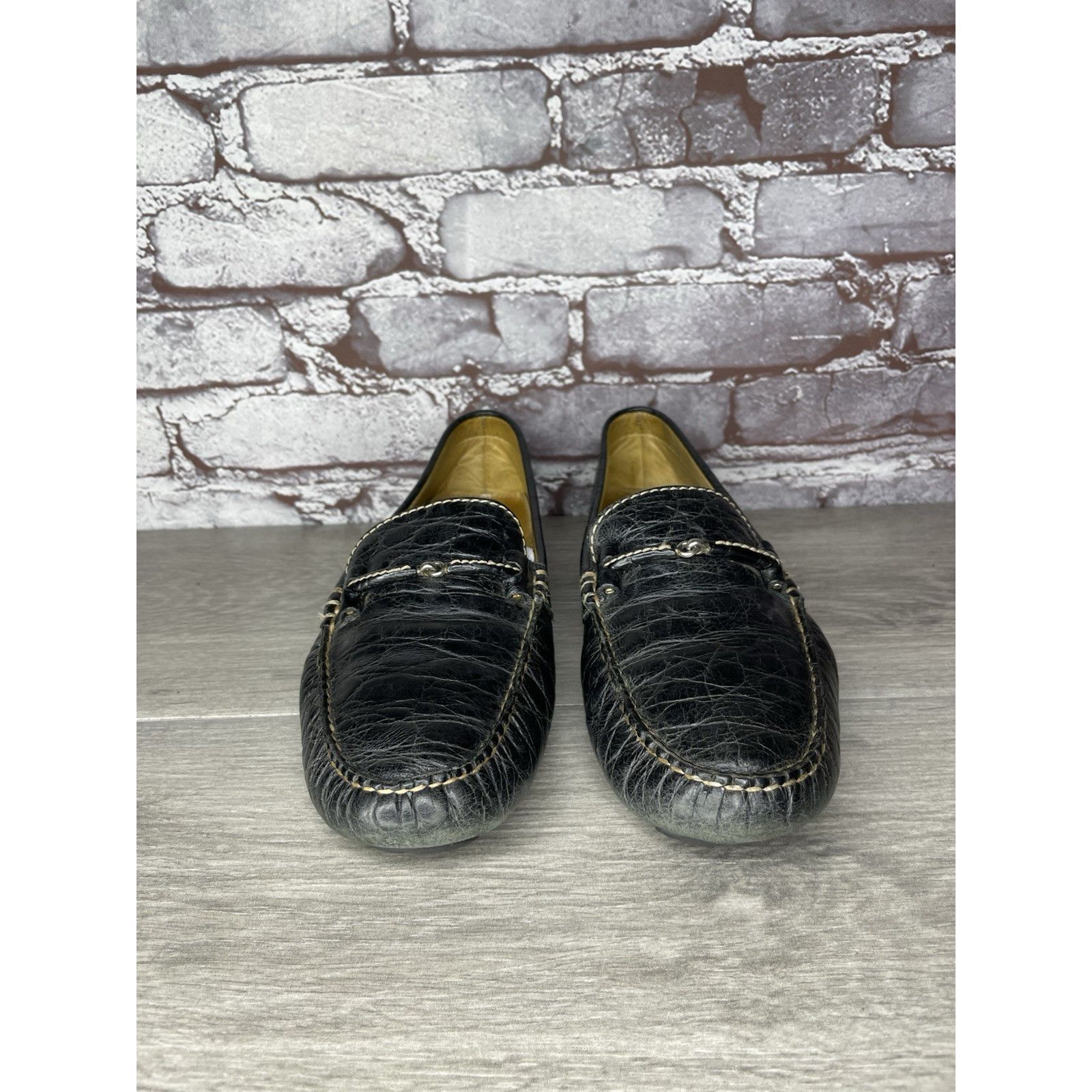 Martin Dingman Martin Dingman Croc Embossed Black Leather Loafers Moccasins Size US 8 / IT 38 - 4 Thumbnail